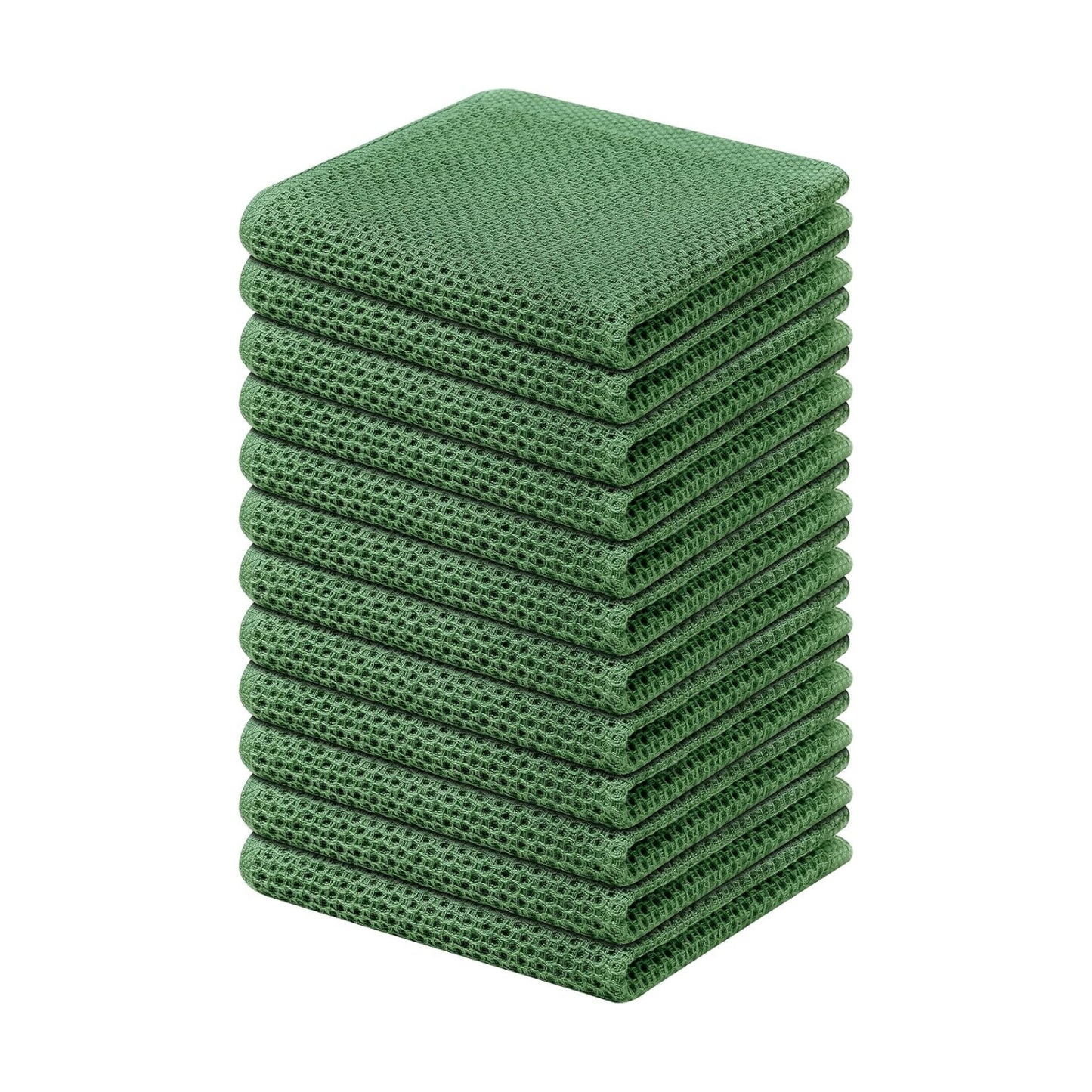 Kitinjoy 100% Cotton Waffle 12-Pack Kitchen Towels, 12" x 12", Grass Green | Ultra Absorbent, Super Soft, lightweight