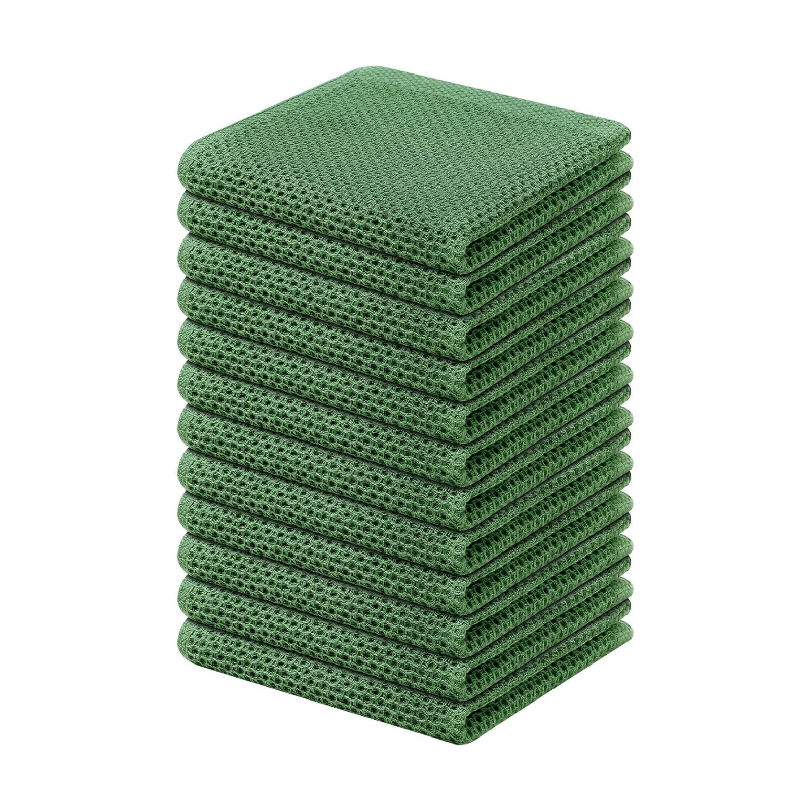 Kitinjoy 100% Cotton Waffle 12-Pack Kitchen Towels, 12" x 12", Grass Green | Ultra Absorbent, Super Soft, lightweight