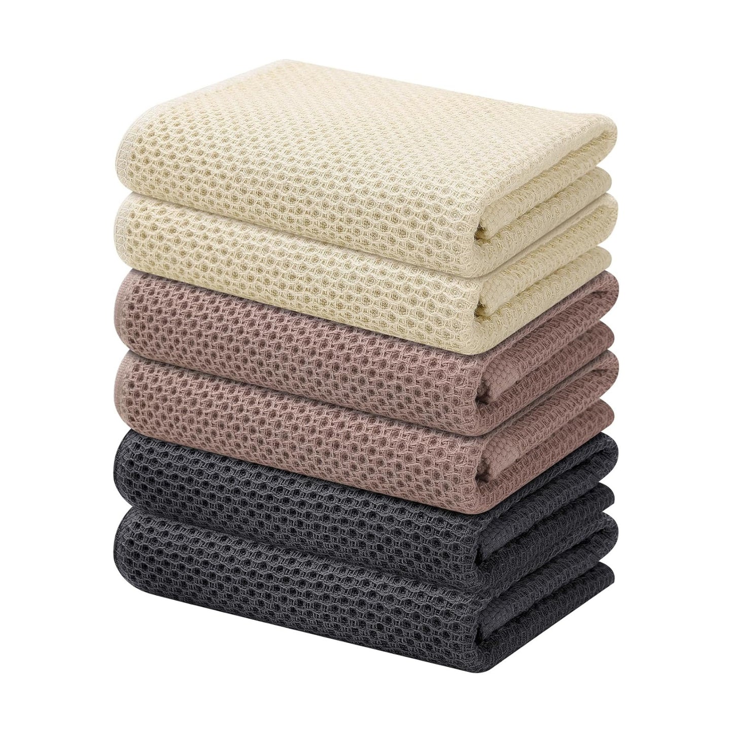 Kitinjoy 100% Cotton Waffle 6-Pack Kitchen Towels, 13" x 28", Mixed Color | Super Soft, Ultra-Absorbent, Fast Drying