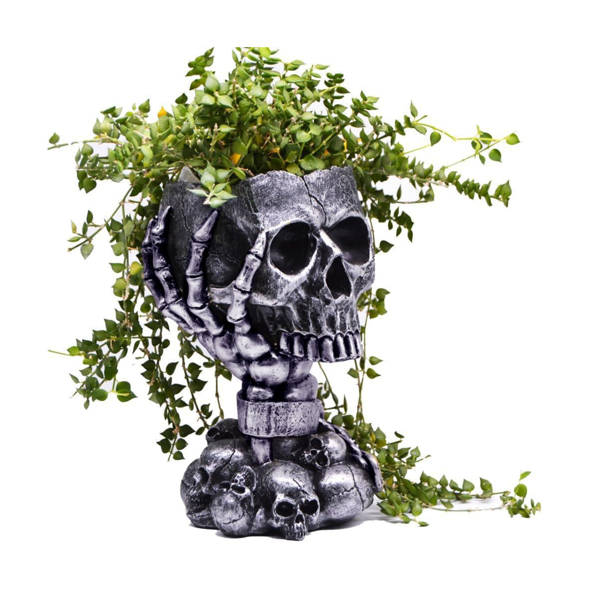Skull Planter, Gothic Planters for Halloween Decorations Indoor/Outdoor Plants, Goth Flower Pots, Plant Pots, Skull Flower Pot, Plant Pot, Unique Vase with Drainage(Tall Black)