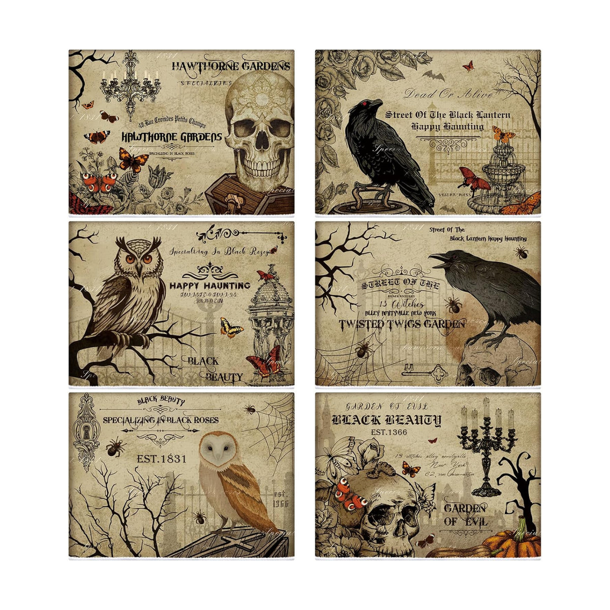 Ganeen 6 Pcs Halloween Kitchen Hand Towels Classic Gothic Vintage