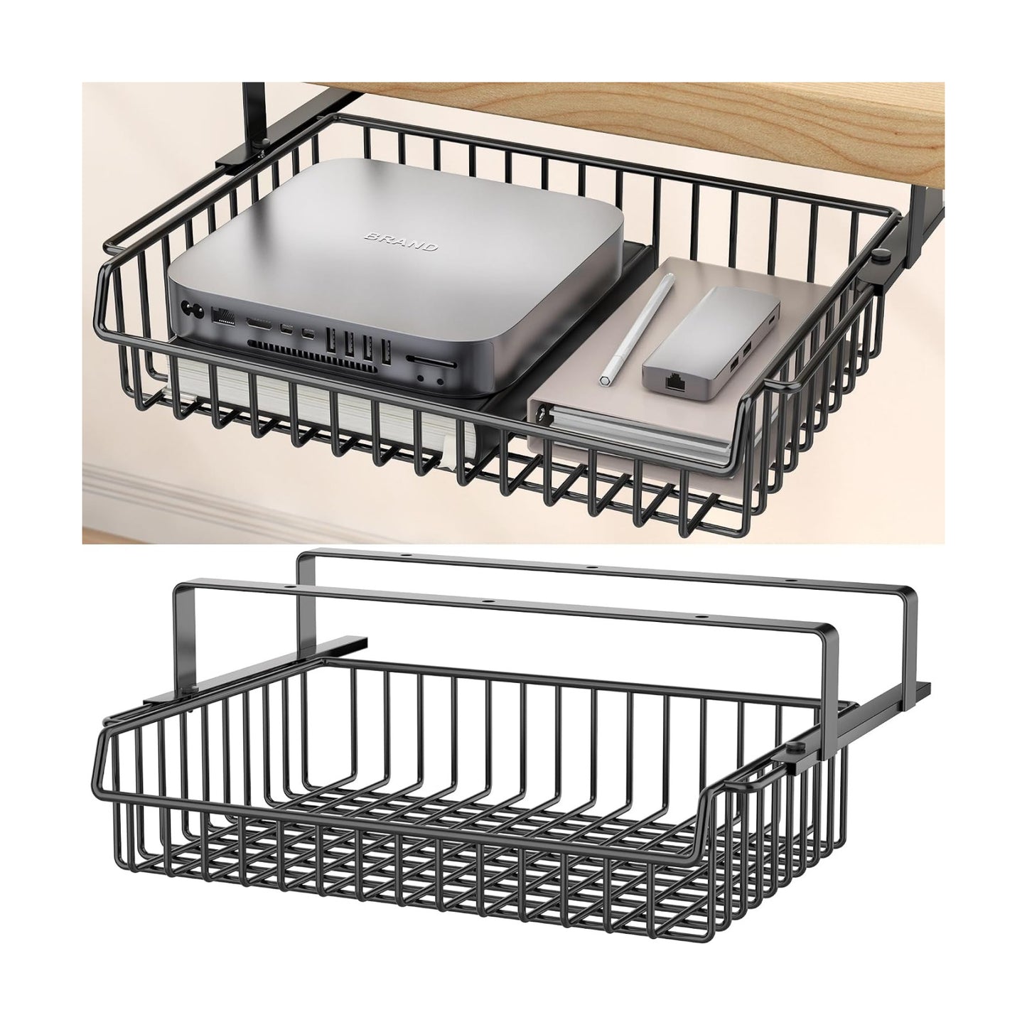 ENONCI Under Desk Drawer Slide Out No Drill Metal Storage Cabinet | Shelf Storage Basket Cabinet, Under Table Drawer