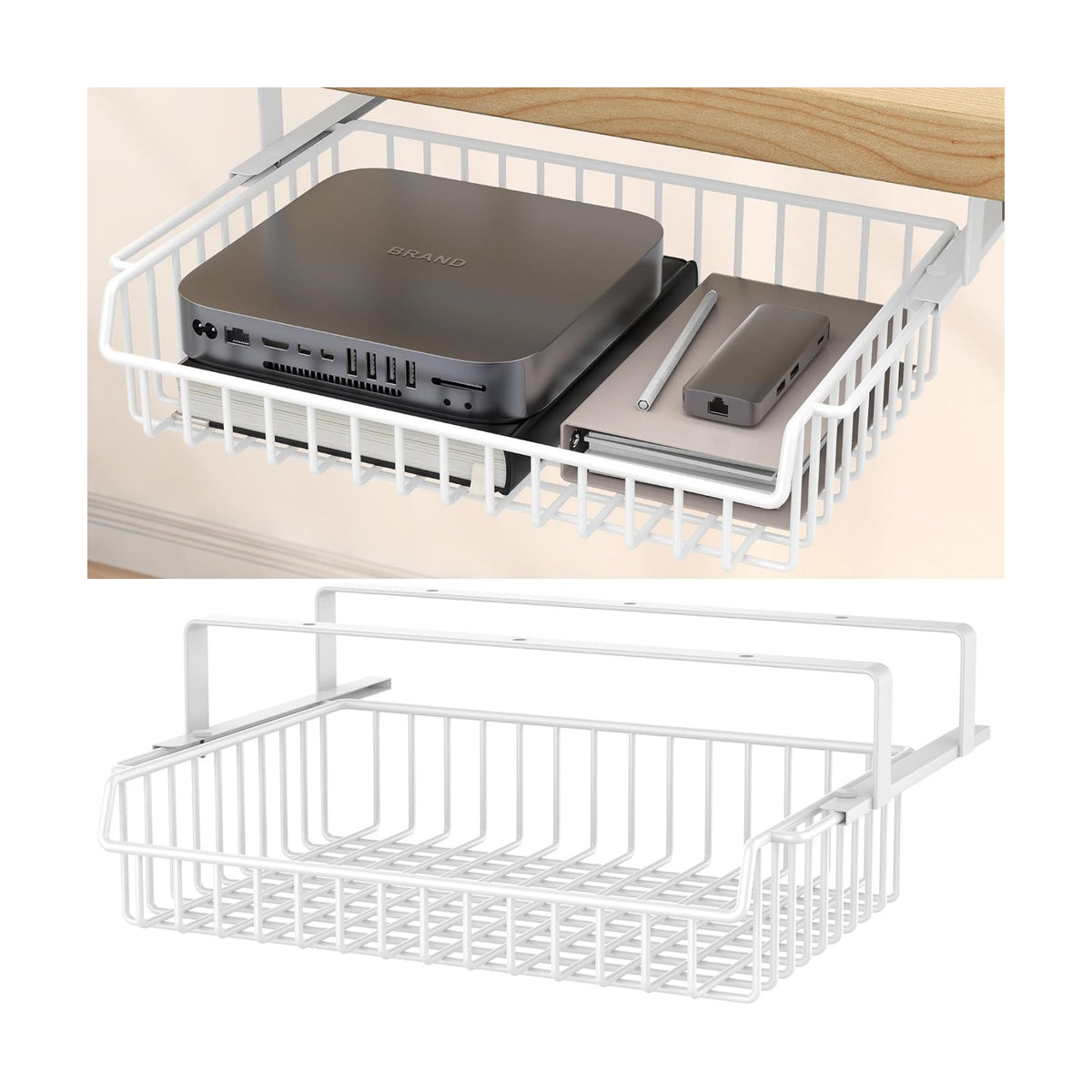 ENONCI Under Desk Storage Drawer Slide Out No Drill Metal Cabinet | Shelf Storage Basket Cabinet, Under Table Drawer