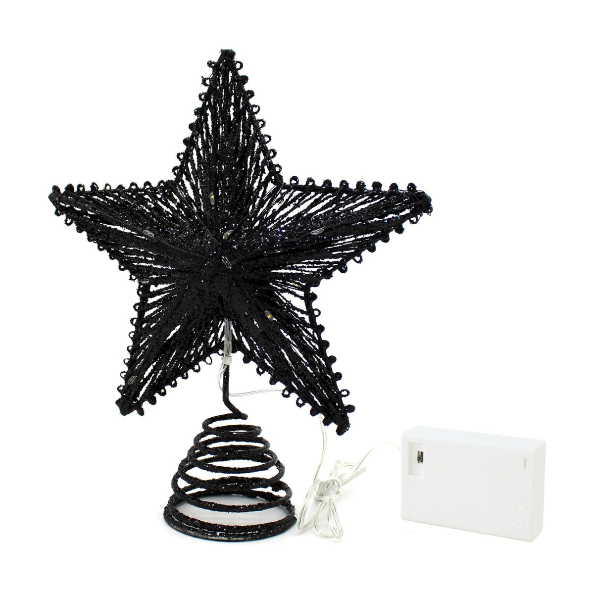 CVHOMEDECO. Tree Top Star with Warm White LED Lights and Timer for Christmas Ornaments and Holiday Seasonal Décor, 8-Inch (Black)