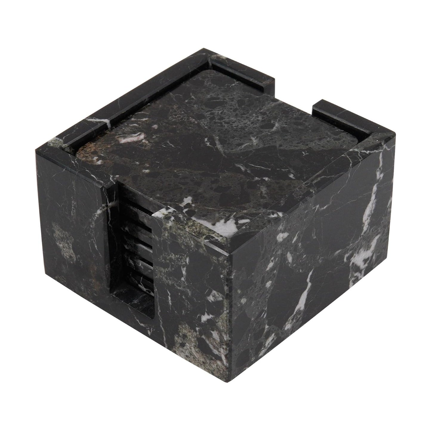 Holder / Marble Coasters Handmade 3.5" Square Coasters for Drinks / Black / Set of 6