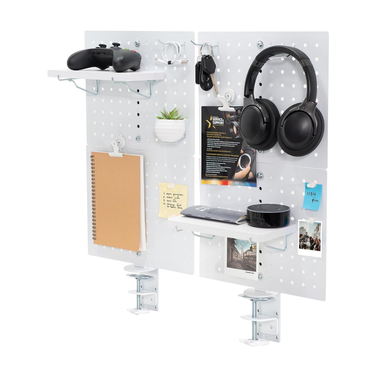 VIVO White Clamp-on 20 x 24 inch Desk Pegboard, PP-DK24W | Steel Privacy Panel, Magnetic Peg Board, Office Accessory