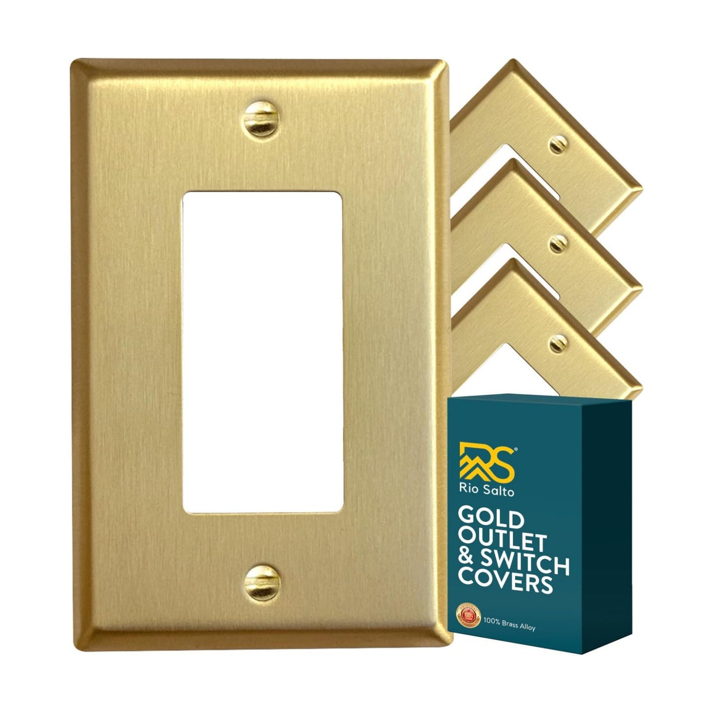 Rio Salto BRASS Gold Outlet Covers Light Switch Cover Plate 4 Pack Brushed Brass Rocker Switch Plate Decorator Paddle