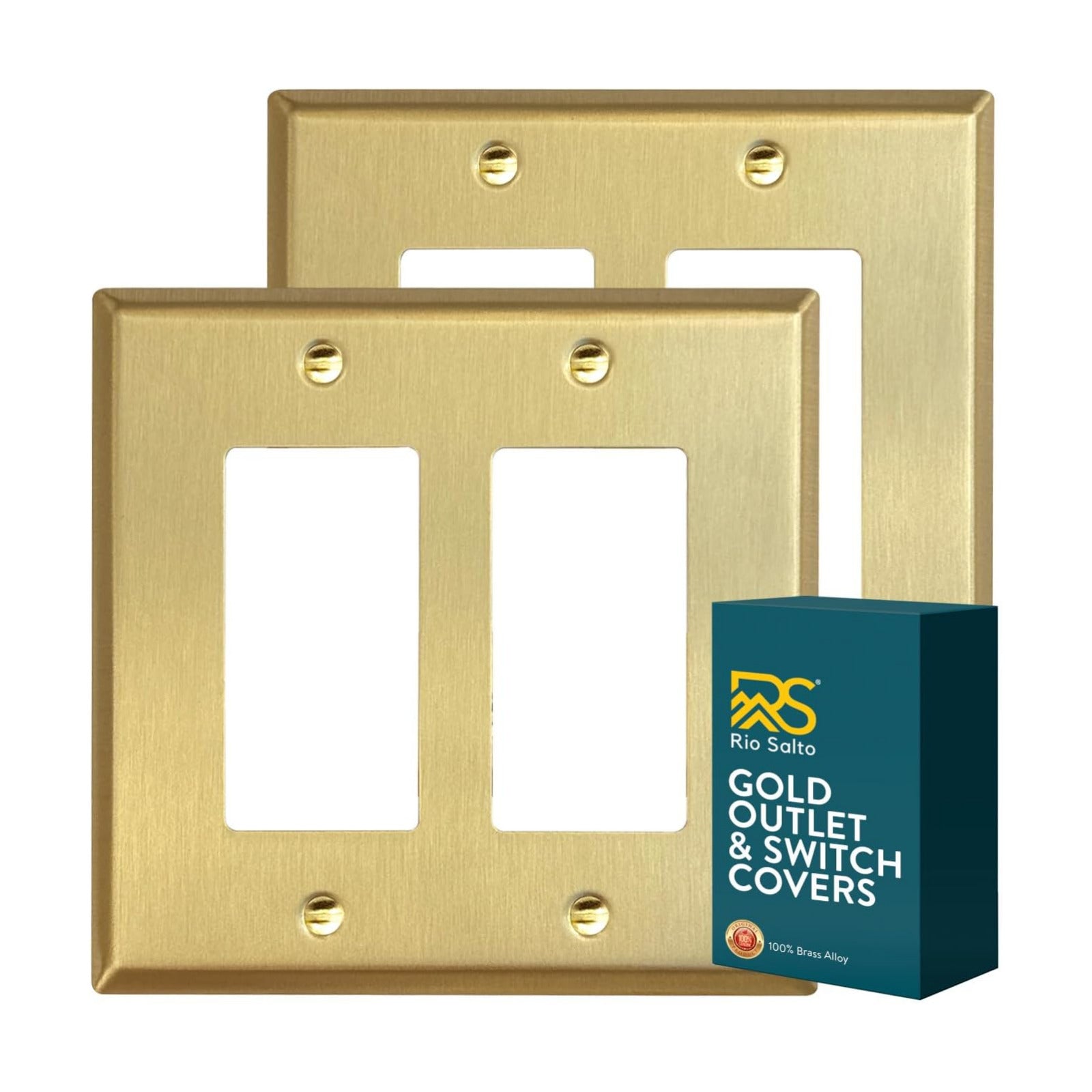 Rio Salto BRASS Decorative Brushed Brass Gold 2 Light Switch Cover Double Rocker Switch Plate 2 Pack Premium Wall Plate