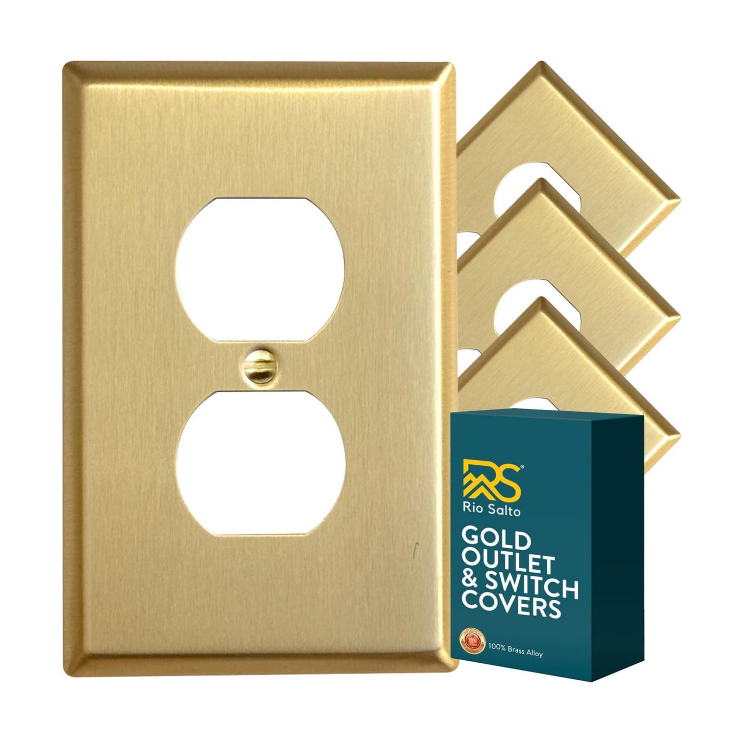 Rio Salto BRASS Decorative Brushed Brass Gold Outlet Covers Duplex Outlet Cover Receptacle Wall Plate 4 Pack Premium