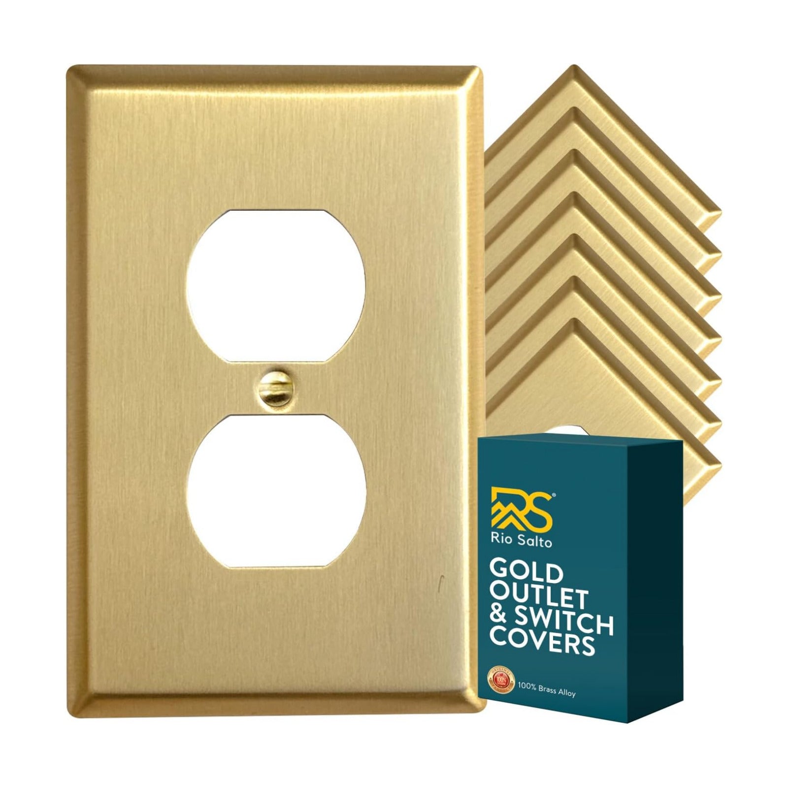 Rio Salto BRASS Gold Decorative Outlet Covers Duplex Outlet Cover Receptacle Wall Plate 8 Pack Brushed Brass Gold