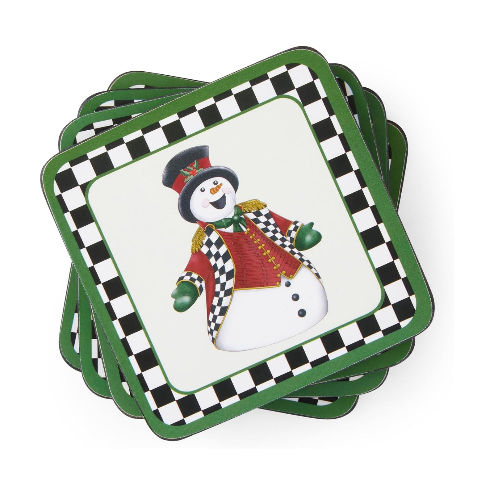 4" Square Cork-Backed Drink Mats / Coasters / Black & White / Set of 6