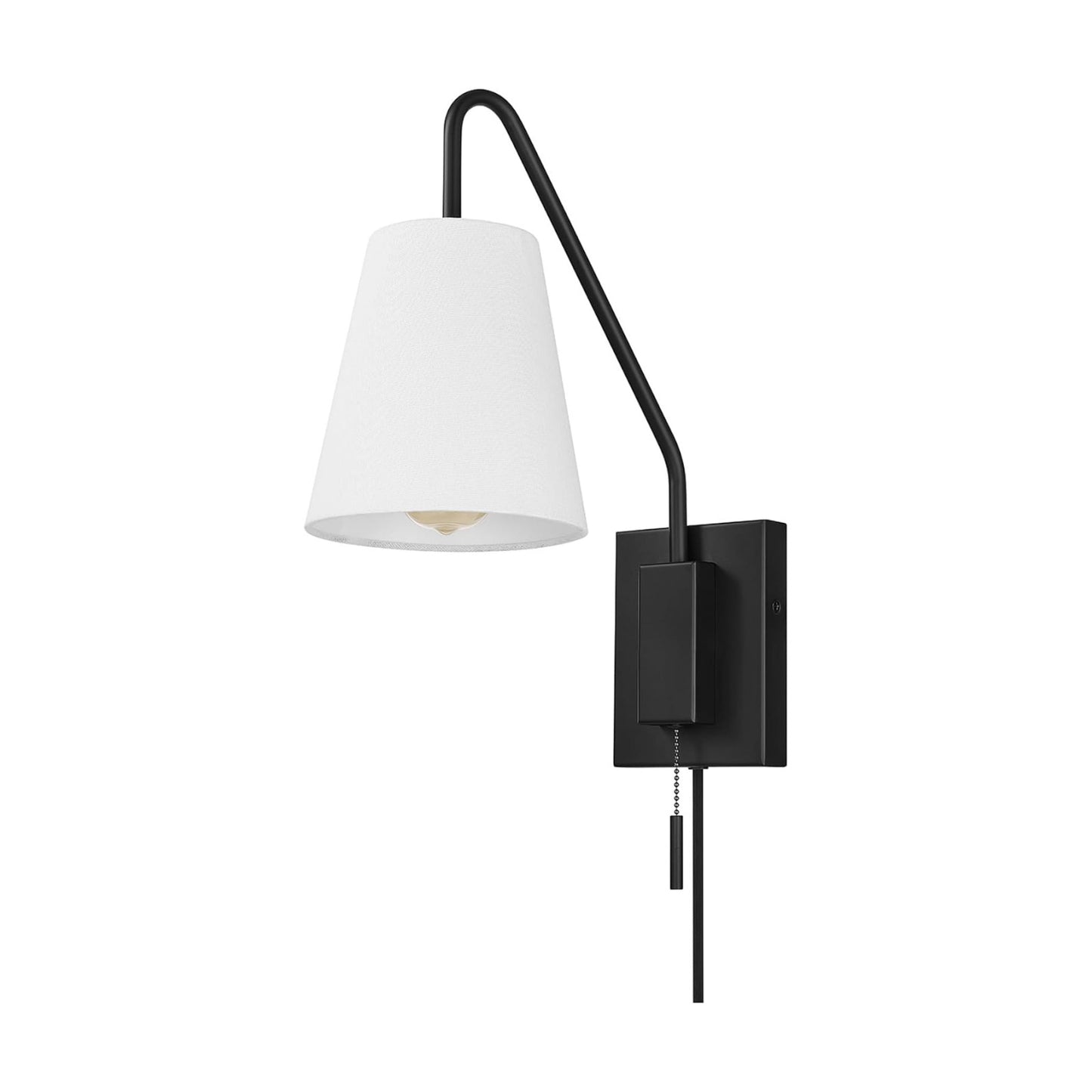 Globe Electric 1-Light Matte Black Swing Arm Plug-in or Hardwire Wall Sconce with White Fabric Shade