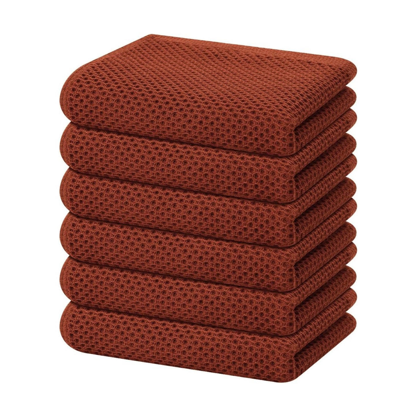 Homaxy 100% Cotton Waffle Weave Kitchen Dish Towels 6-Pack, Rust | 13 x 28 Inches, Ultra Soft Absorbent Dish Towels