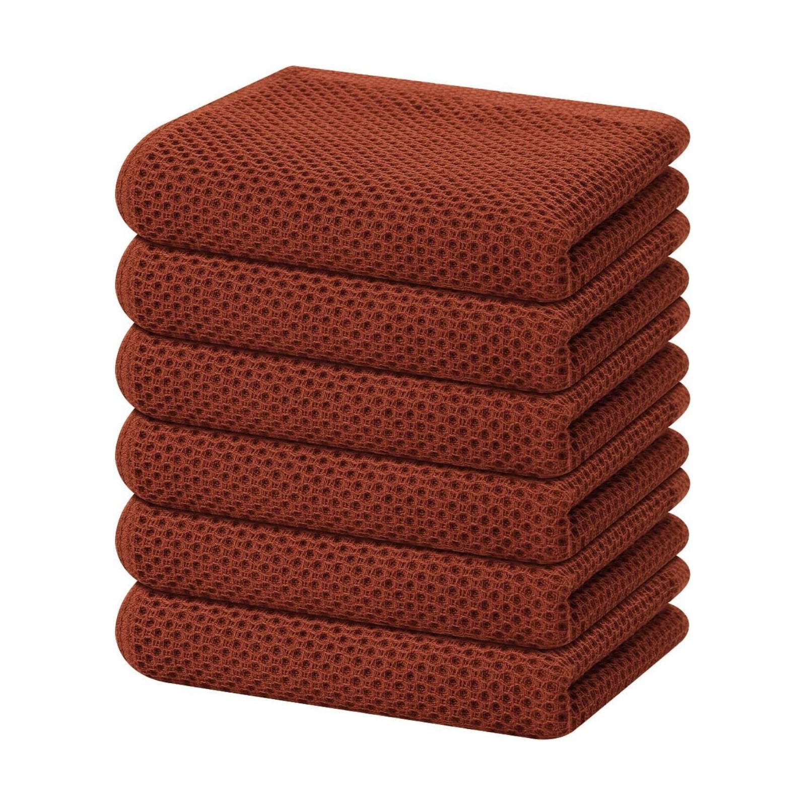 Homaxy 100% Cotton Waffle Weave Kitchen Dish Towels 6-Pack, Rust | 13 x 28 Inches, Ultra Soft Absorbent Dish Towels