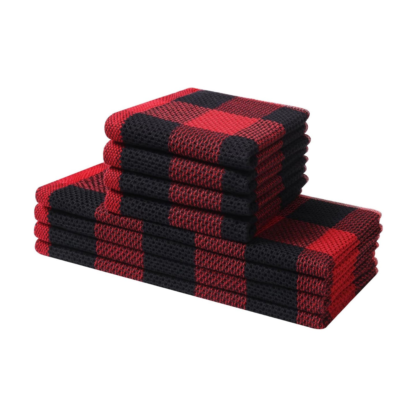 Mordimy 8 Pack Kitchen Towels and Dishcloths Set, Black & Red | 28 X 13 Inch and 12 X 12 Inch, Super Soft, lightweight