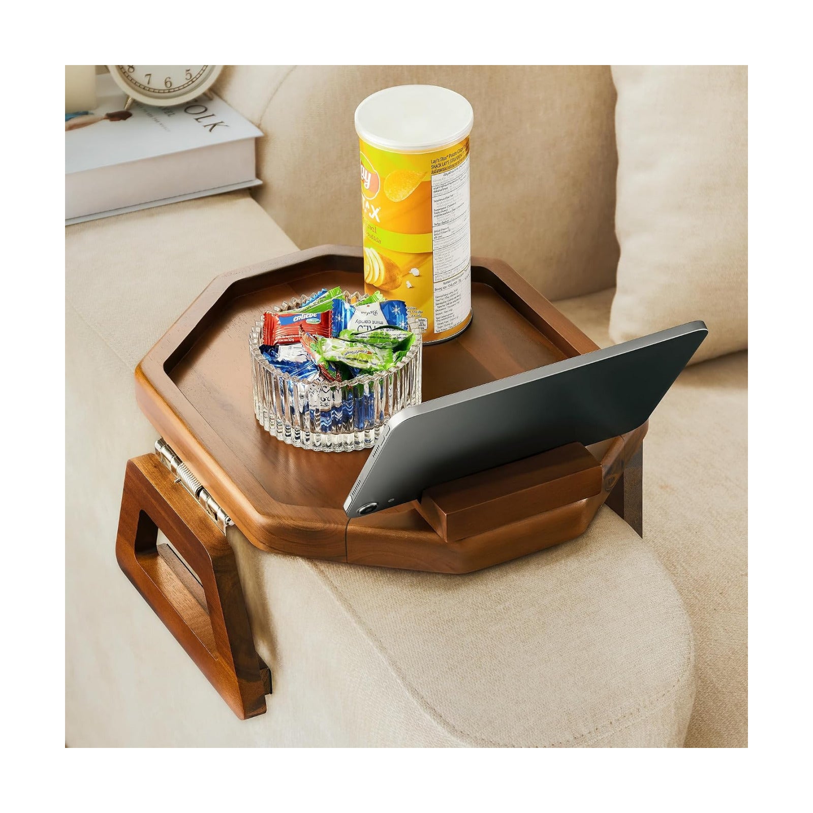 Clip on Tray / Acacia / Octagon Phone Holder