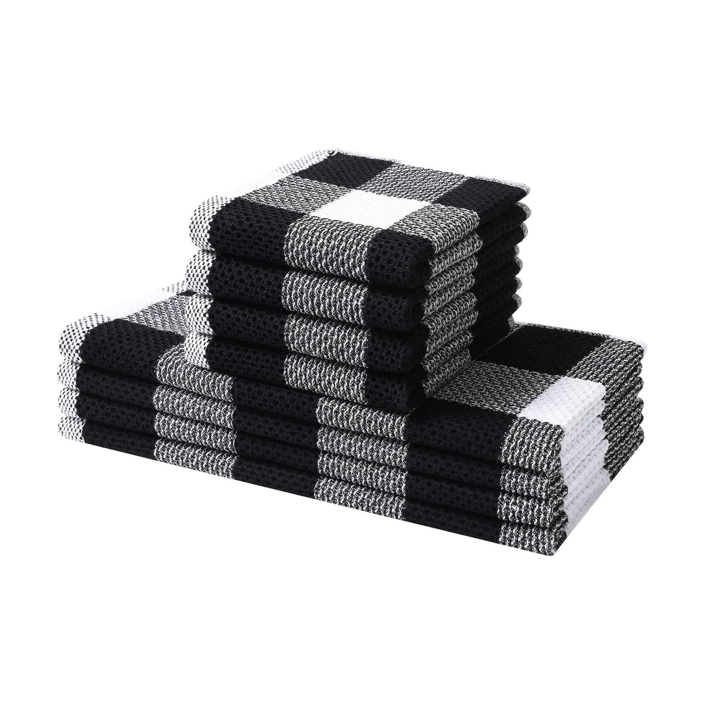 Mordimy 8 Pack Kitchen Towels and Dishcloths Set, Black & White | 28 X 13 Inch and 12 X 12 Inch, Super Soft