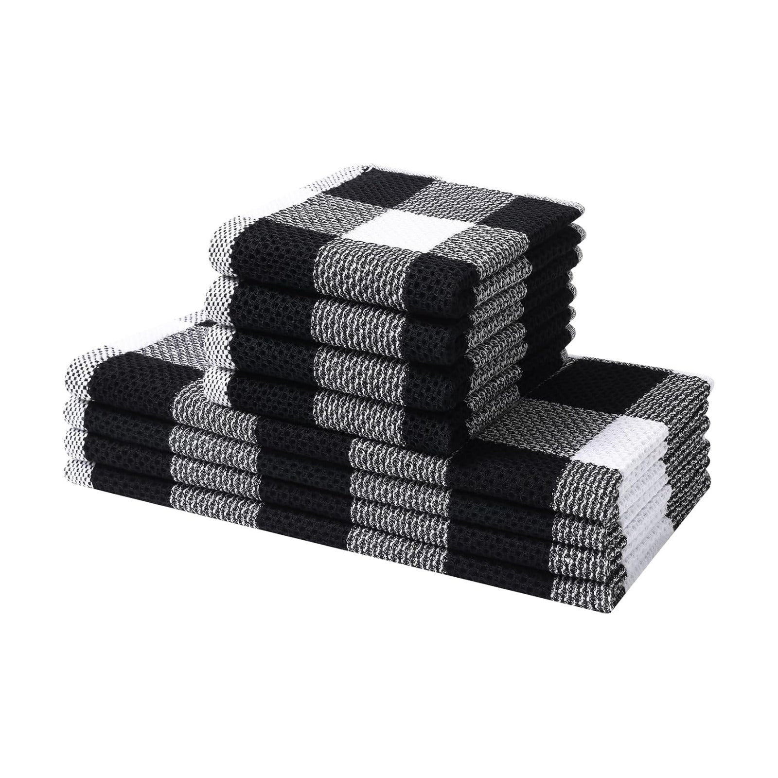 Mordimy 8 Pack Kitchen Towels and Dishcloths Set, Black & White | 28 X 13 Inch and 12 X 12 Inch, Super Soft