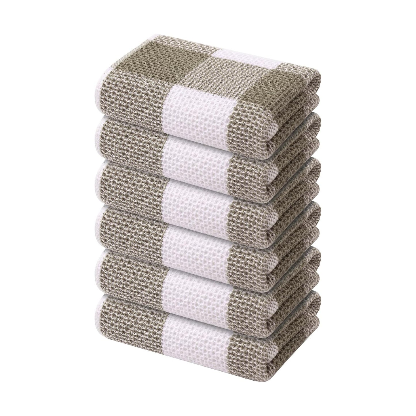 Mordimy Cotton Waffle Kitchen Towels, 13"x 28", 6 Pack, Khaki & White | Super Soft and Absorbent Buffalo Check, Durable