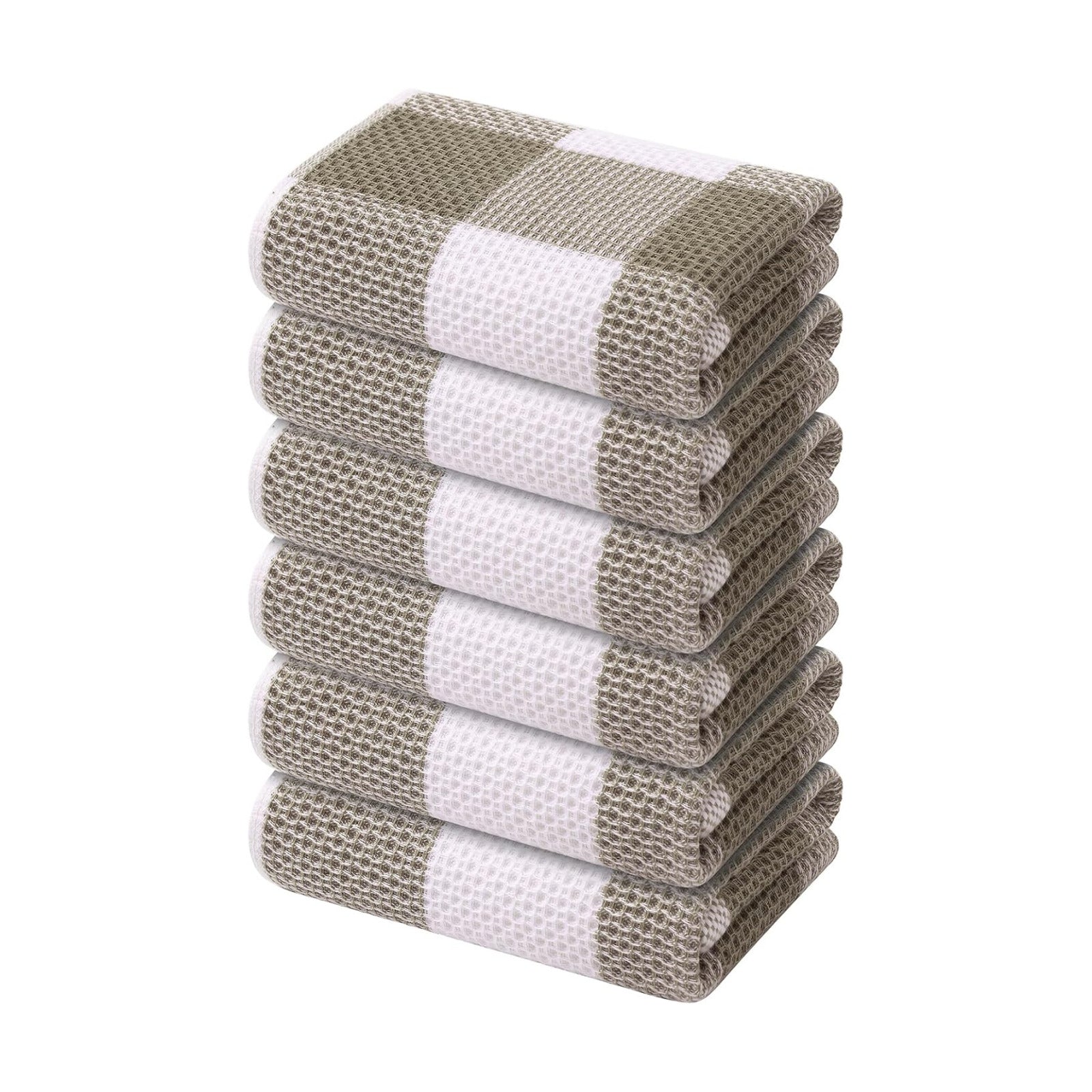 Mordimy Cotton Waffle Kitchen Towels, 13"x 28", 6 Pack, Khaki & White | Super Soft and Absorbent Buffalo Check, Durable