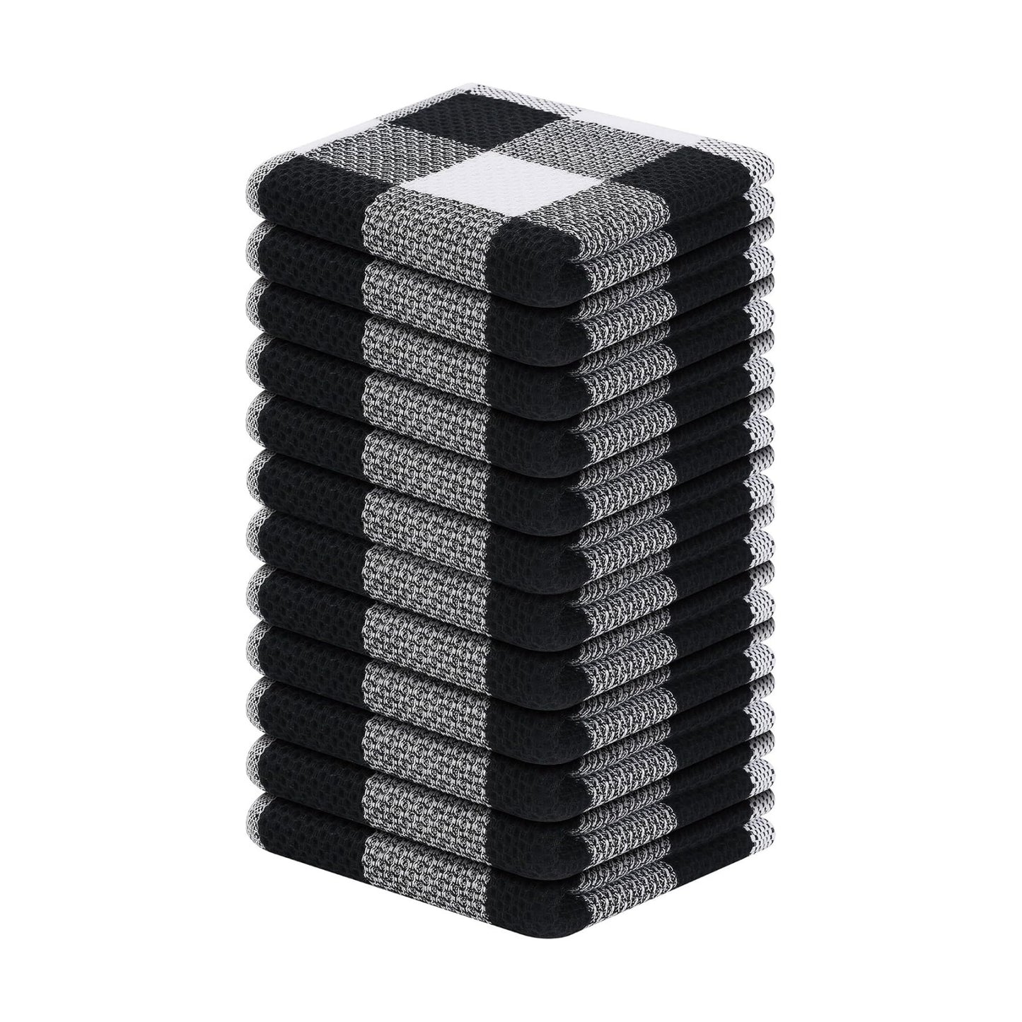 Mordimy Cotton Waffle Weave Dish Cloths, 12"x 12", 12 Pack, Black & White | Super Soft and Absorbent Quick Drying