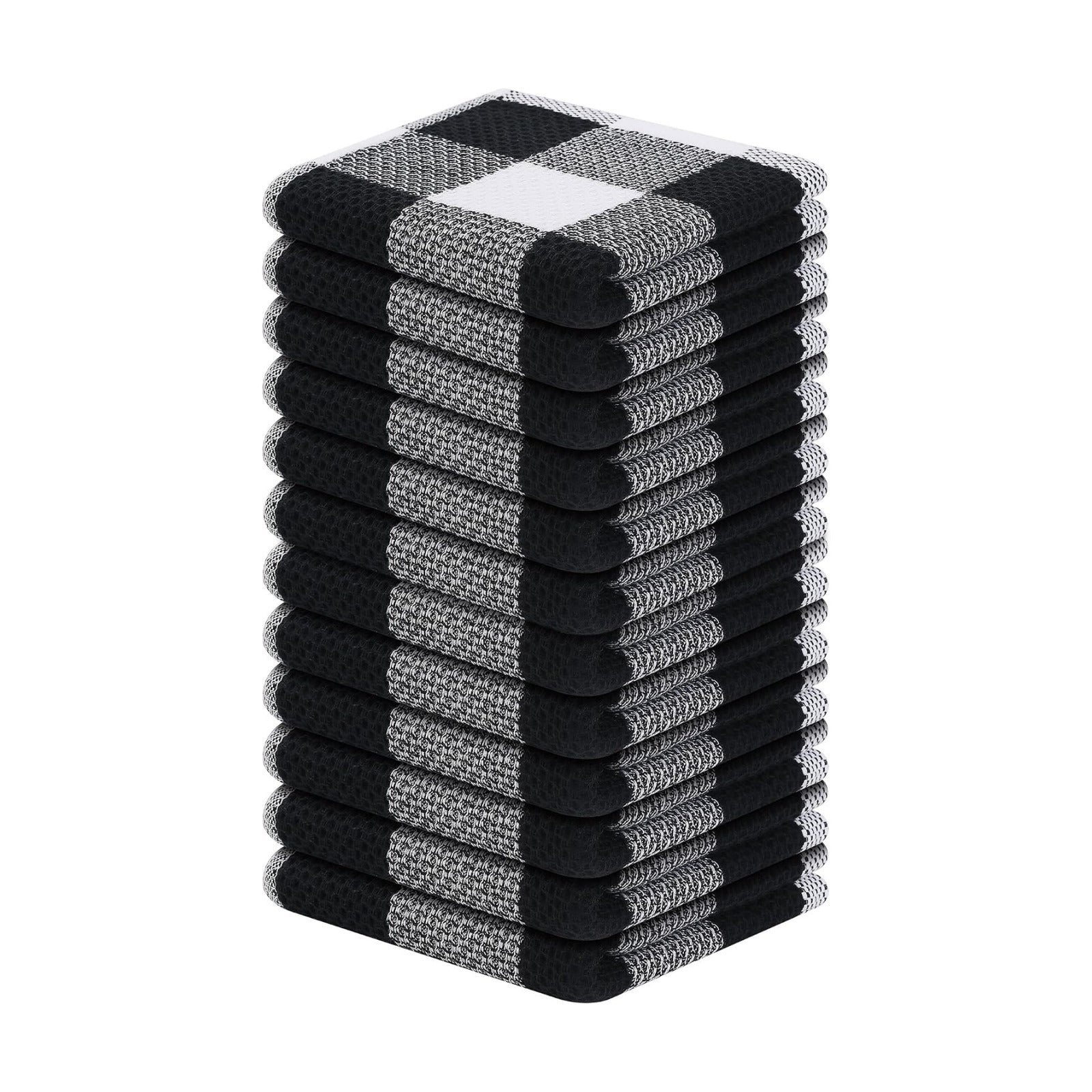 Mordimy Cotton Waffle Weave Dish Cloths, 12"x 12", 12 Pack, Black & White | Super Soft and Absorbent Quick Drying