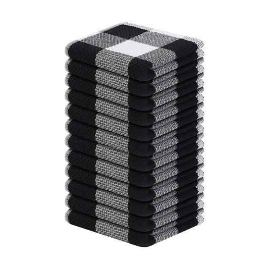 Mordimy Cotton Waffle Weave Dish Cloths, 12"x 12", 12 Pack, Black & White | Super Soft and Absorbent Quick Drying