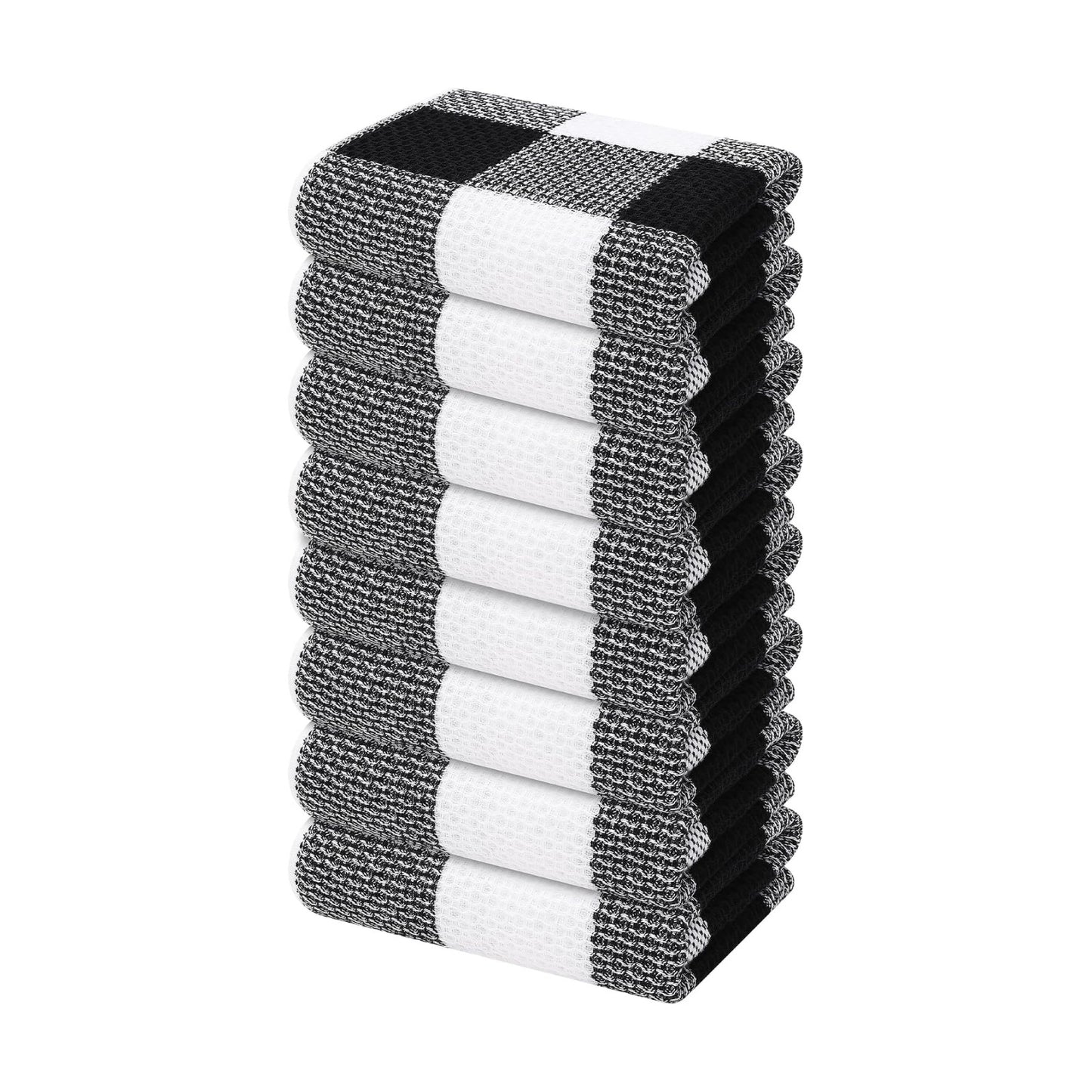 Mordimy Cotton Waffle Kitchen Towels, 13"x 28", 8 Pack, Black & White | Super Soft and Absorbent Buffalo Check, Durable