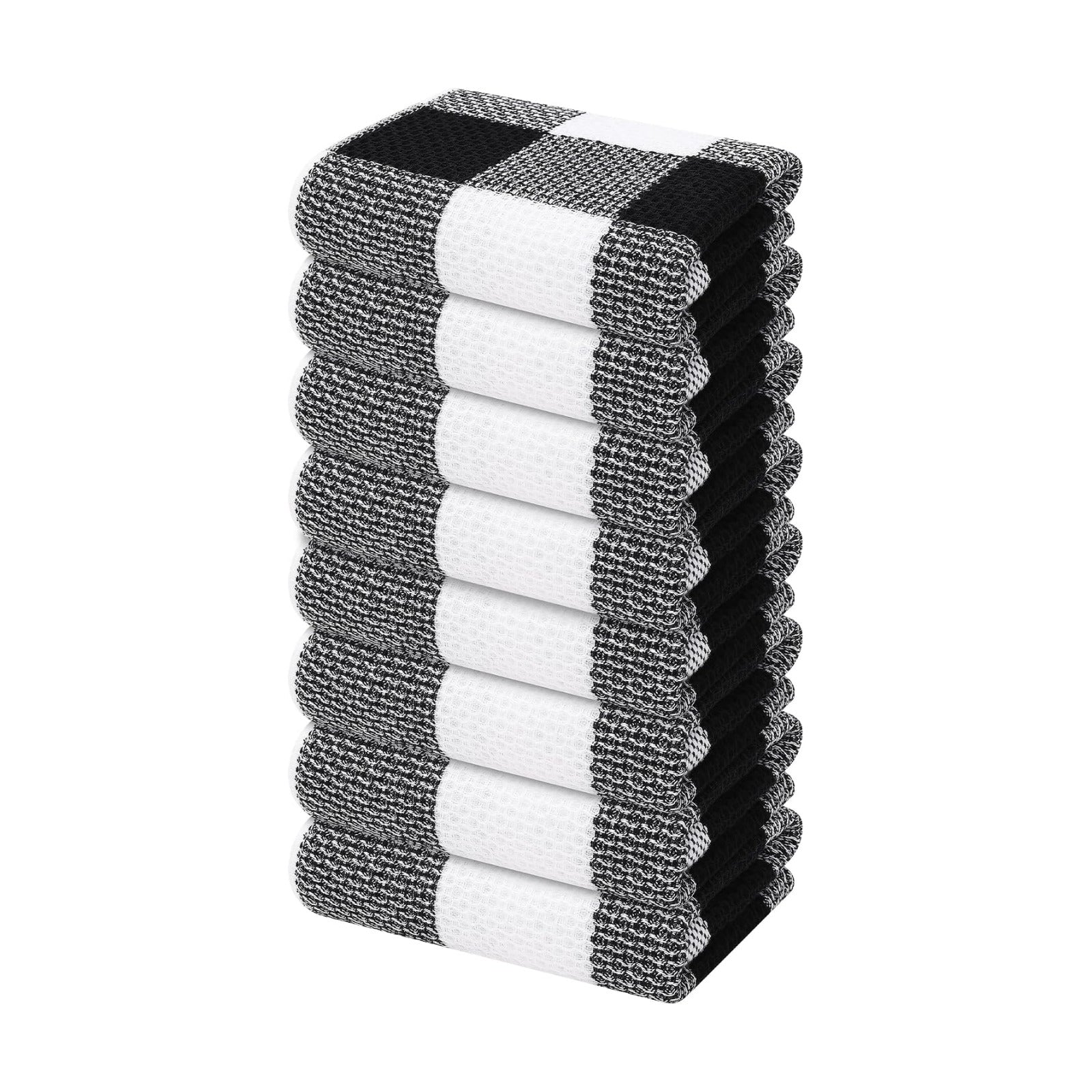 Mordimy Cotton Waffle Kitchen Towels, 13"x 28", 8 Pack, Black & White | Super Soft and Absorbent Buffalo Check, Durable