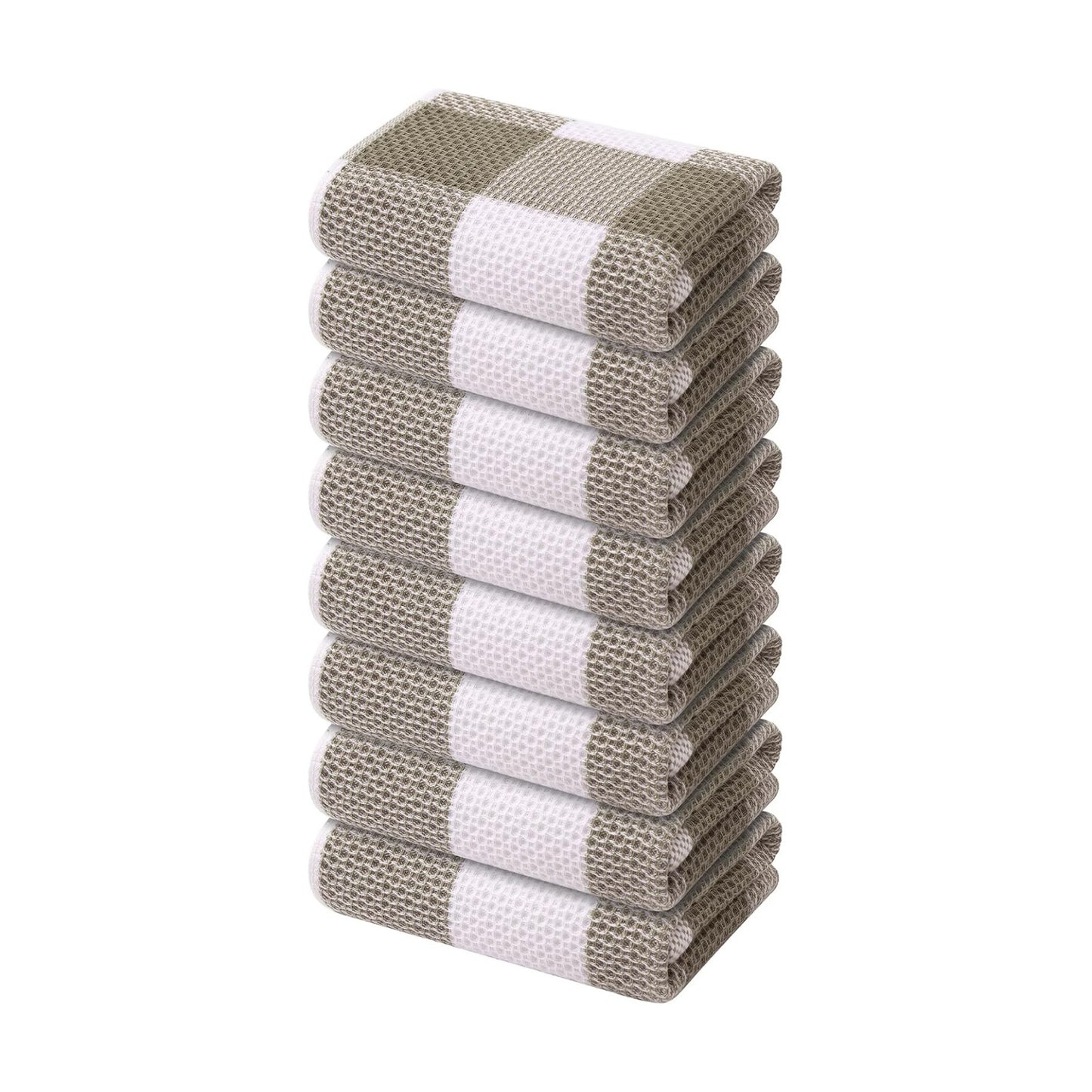 Mordimy Cotton Waffle Kitchen Towels, 13"x 28", 8 Pack, Khaki & White | Super Soft and Absorbent Buffalo Check, Durable