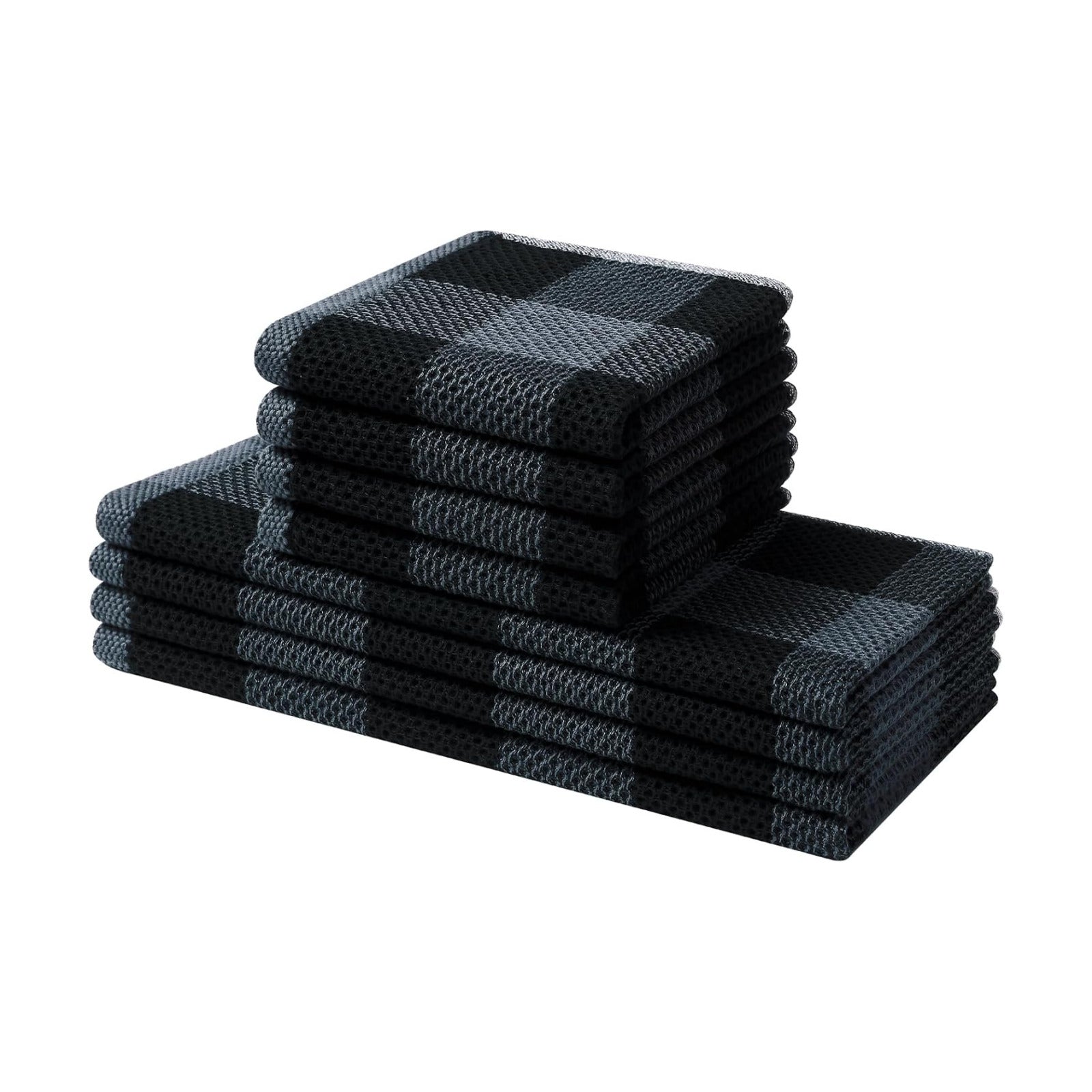 Mordimy 8 Pack Kitchen Towels and Dishcloths Set, Black & Grey | 28 X 13 Inch and 12 X 12 Inch, Super Soft