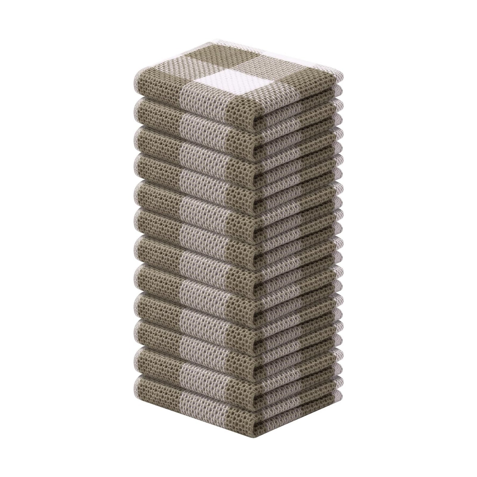 Mordimy Cotton Waffle Dish Cloths, 12"x 12", 12 Pack, Khaki & White | Super Soft and Absorbent Quick Drying Buffalo