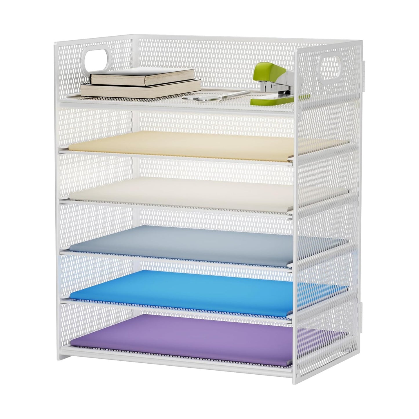 Marbrasse 6 Tier Paper Organizer Letter Tray - Mesh Desk File Organizer with Handle, Paper Sorter for Letter/A4 Office