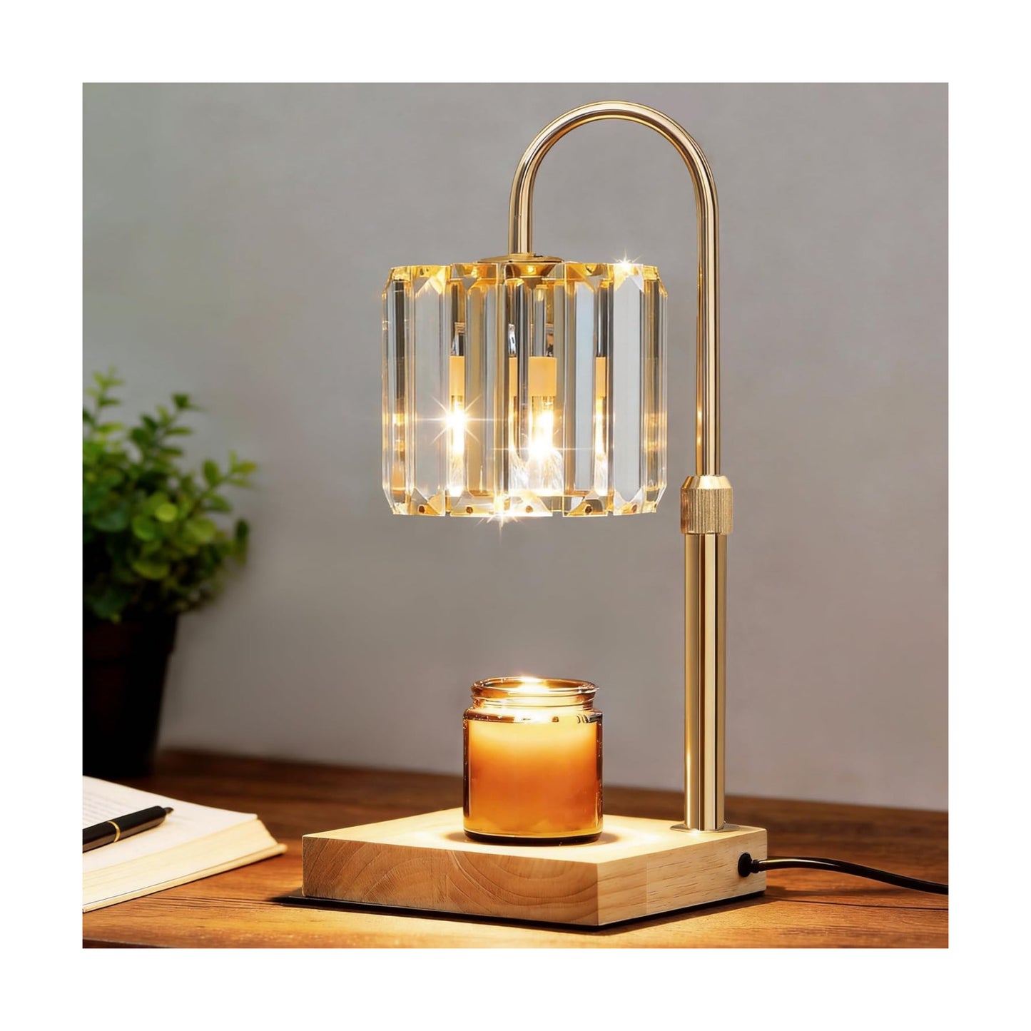 Yuichoy Candle Warmer Lamp with Timer, Dimmable Electric Candle Wamer Adjustable Height, Glass Modern Candles Melter