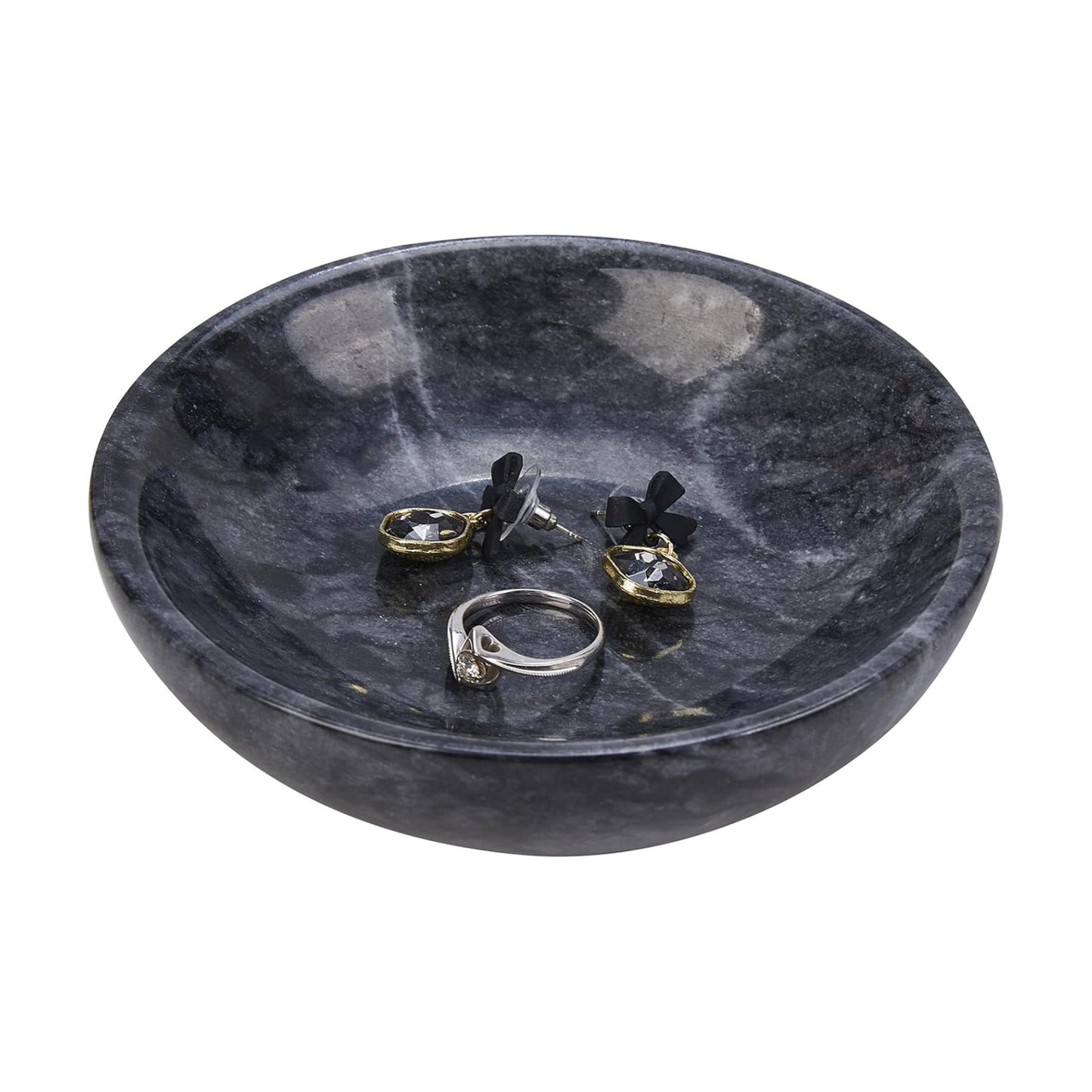 Small Natural Marble Decorative Bowl Key Holder / Black