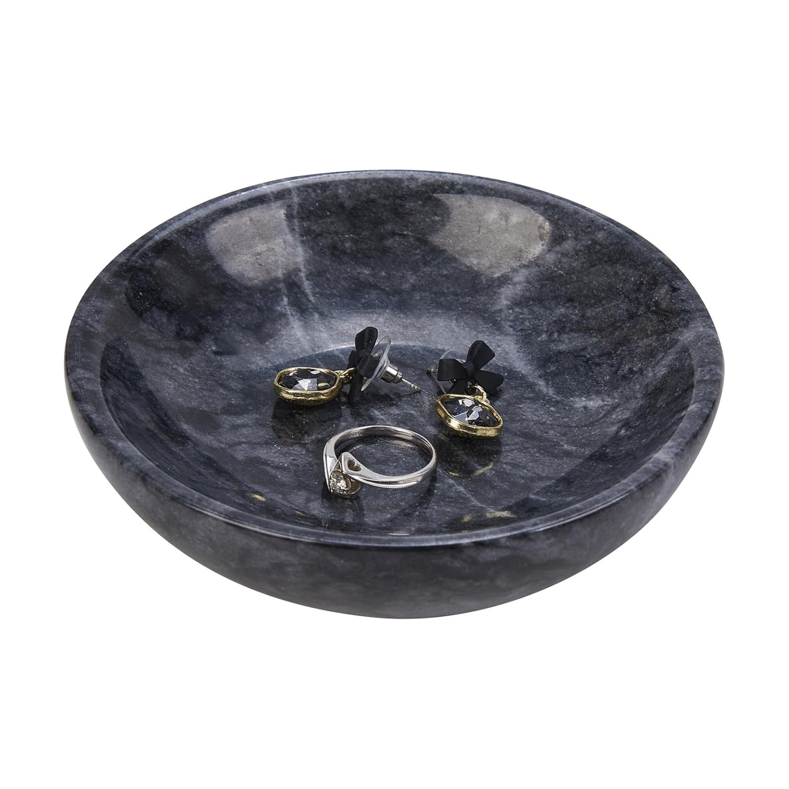 Small Natural Marble Decorative Bowl Key Holder / Black