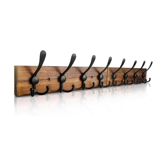 Coat Rack Wall Mount 31.5'' Coat Hanger Wall Mount / 1 Item-8 Hooks / Burnt Brown Plate & Black Hook