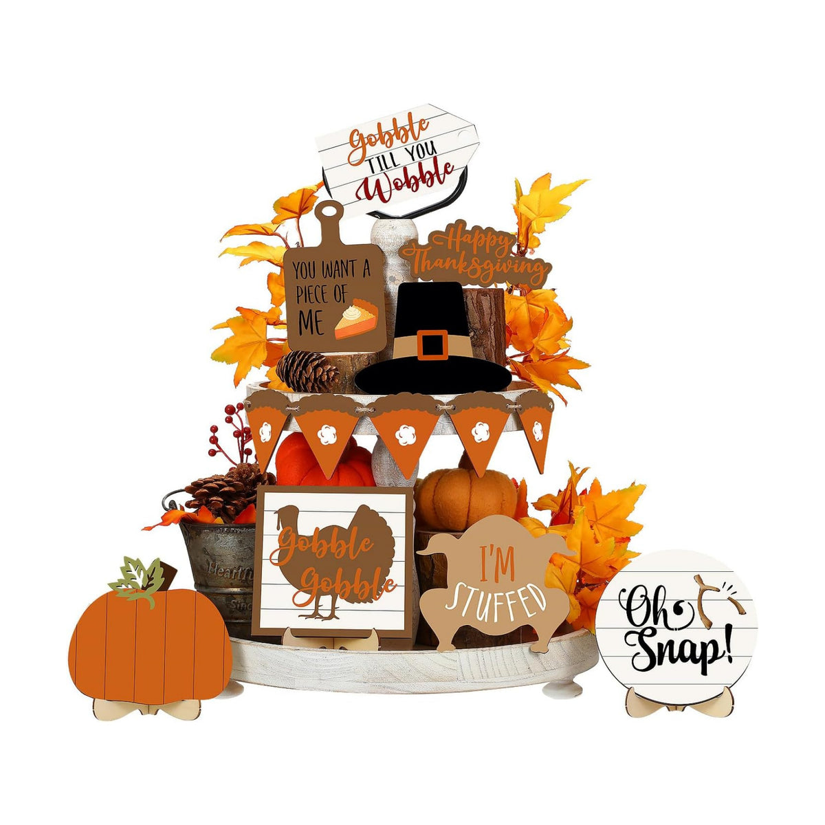 Tradder 13 Pcs Thanksgiving Tiered Tray Decor Fall Farmhouse Wood Signs