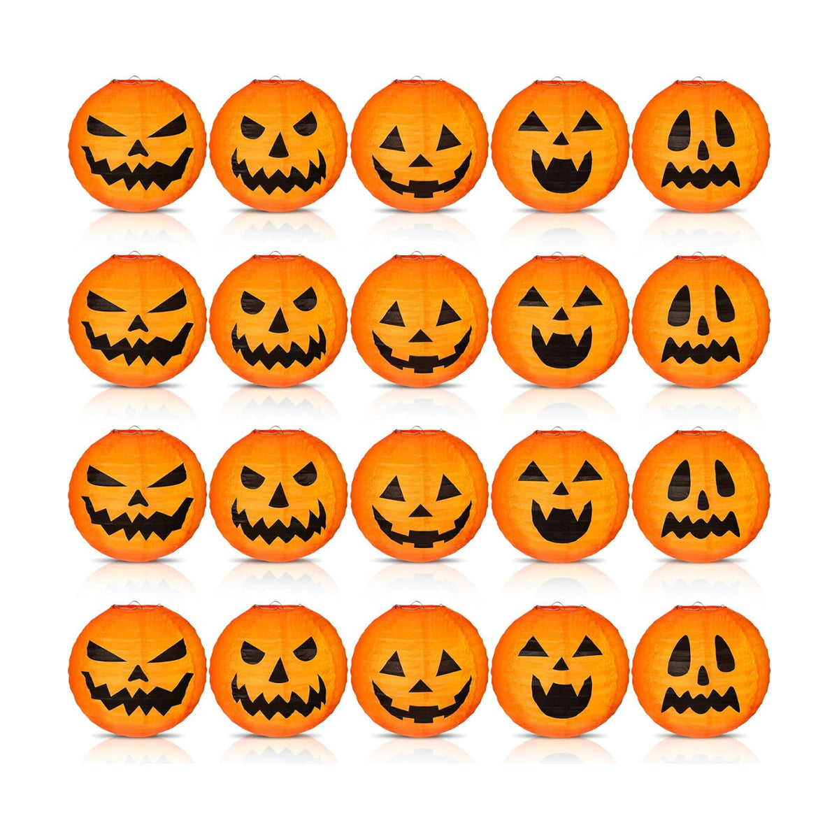Retisee 20 Pcs 8 Inch Halloween Pumpkin Paper Lanterns Jack O Lantern