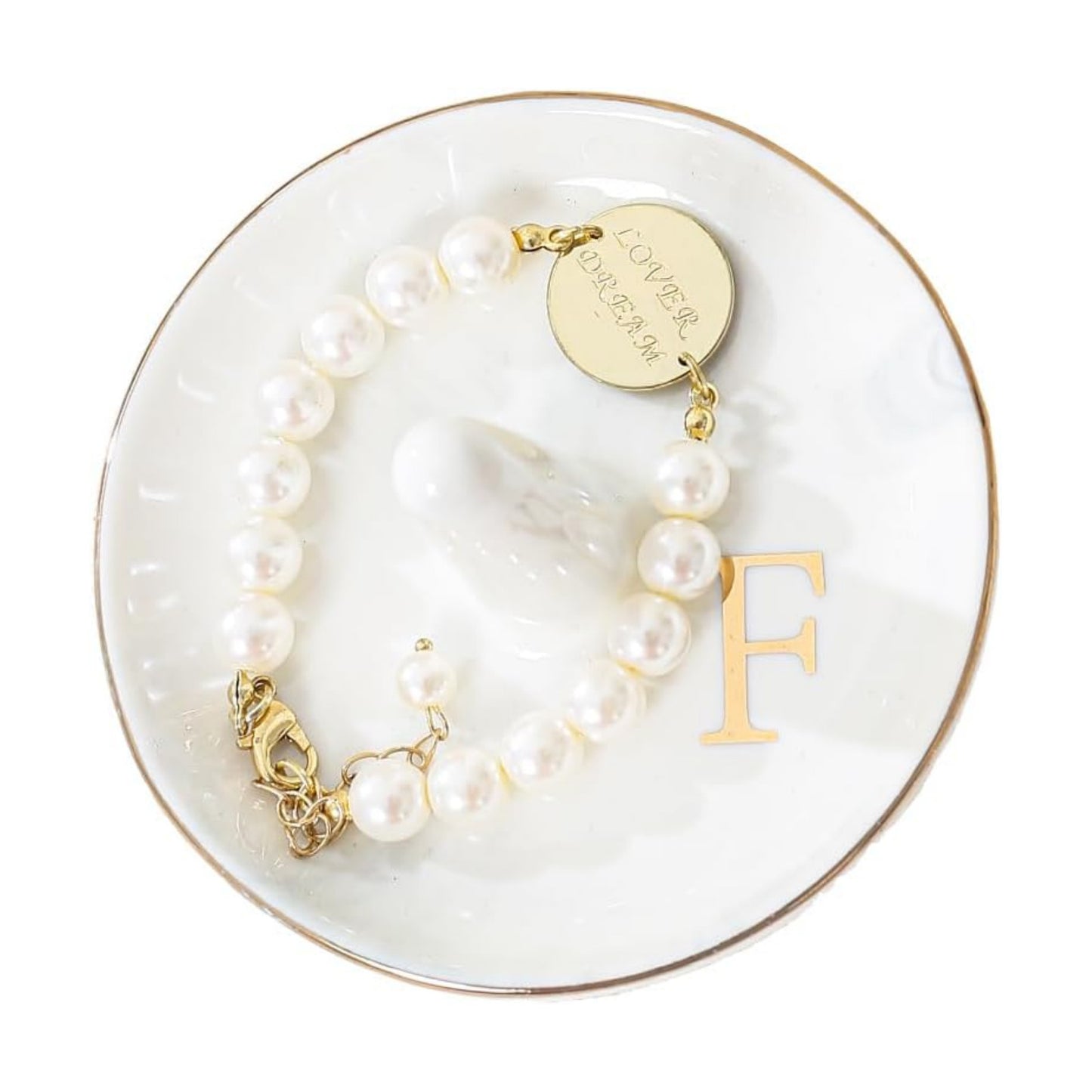Personalised Marble Letter Ring Dish Holder / F