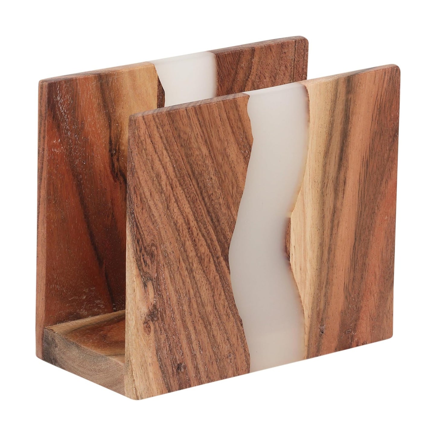 Acacia wood & Transparent Epoxy resin Napkin holder / Cloudy White