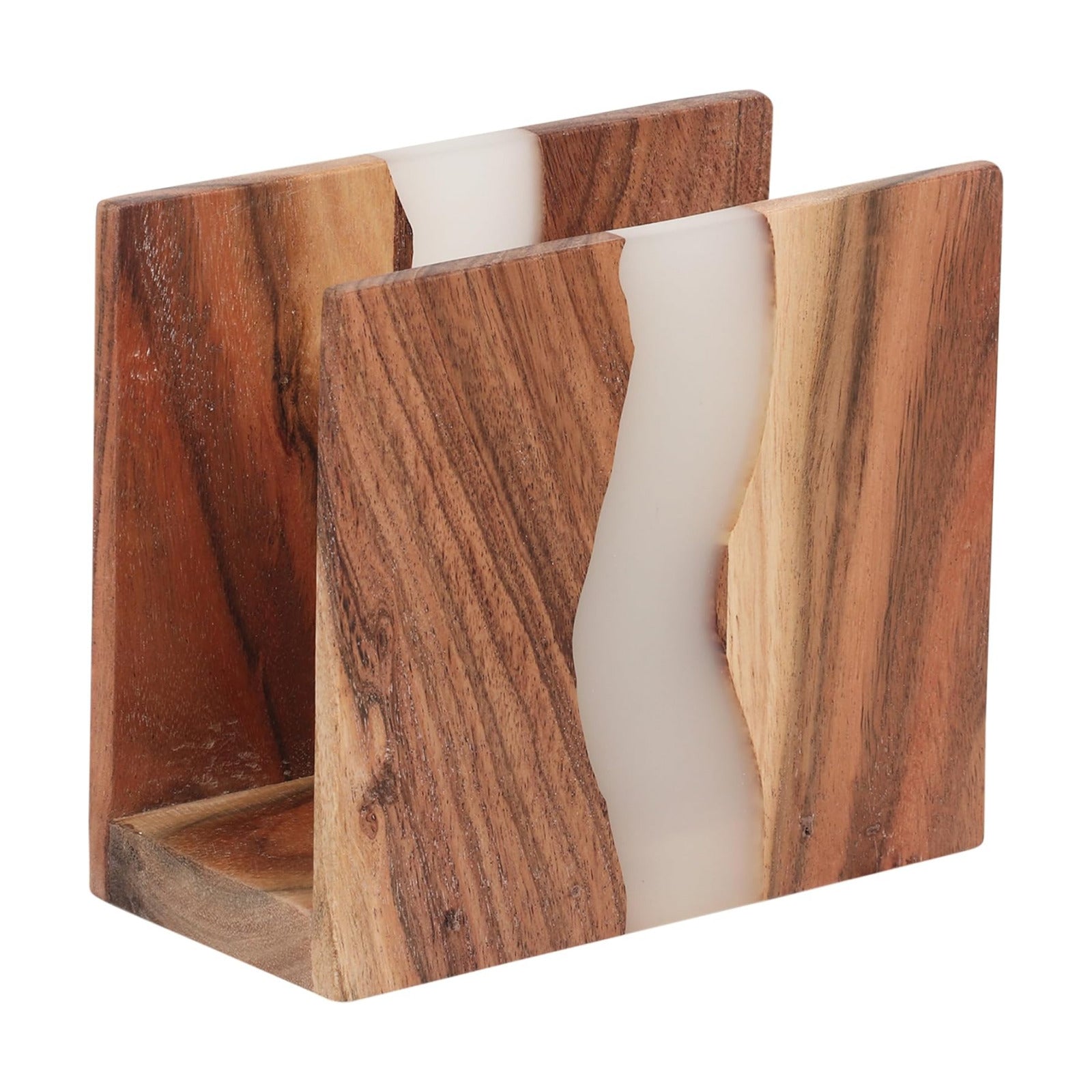 Acacia wood & Transparent Epoxy resin Napkin holder / Cloudy White