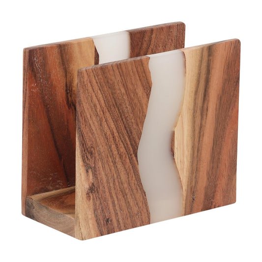 Acacia wood & Transparent Epoxy resin Napkin holder / Cloudy White
