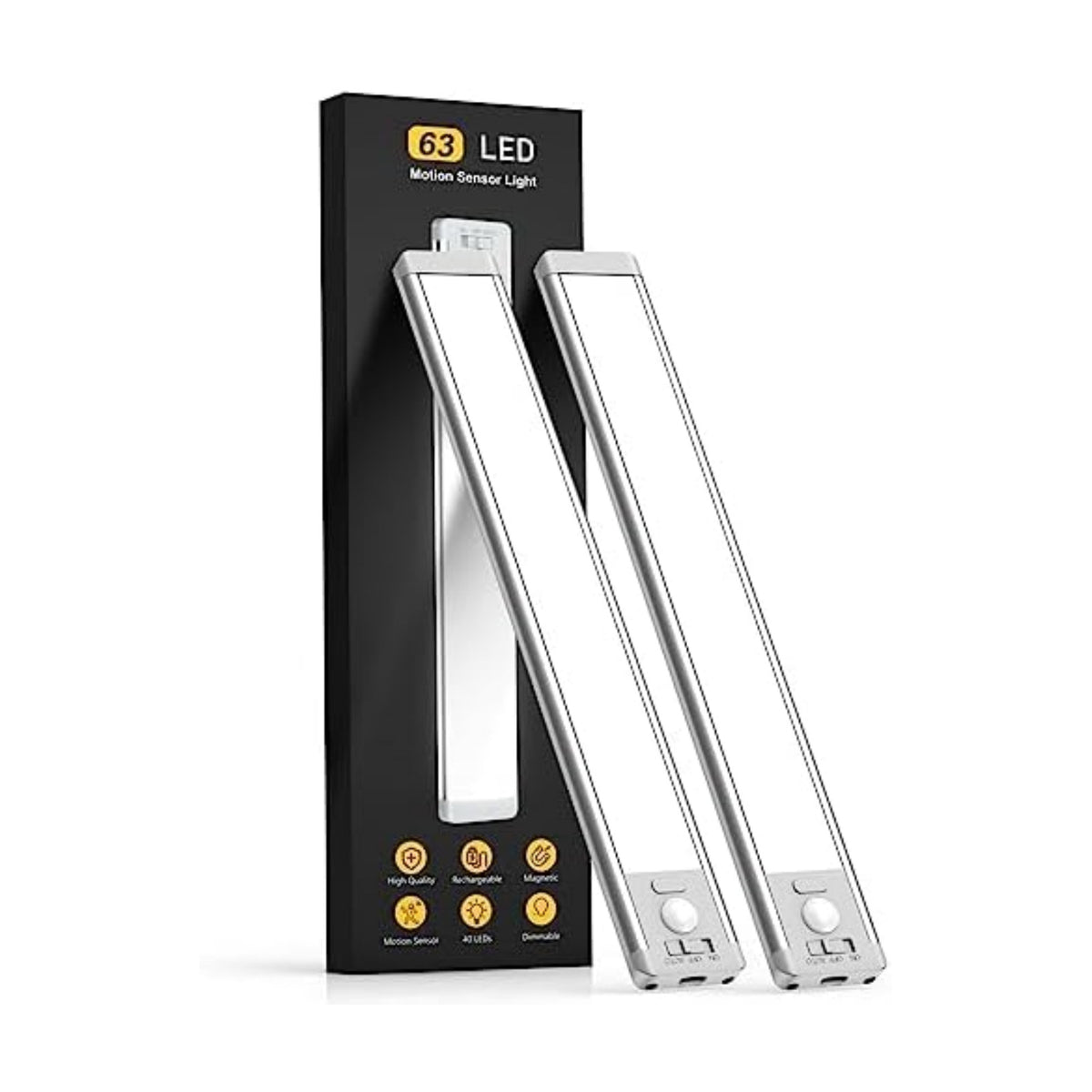 Under Cabinet Lighting, 14.7" Rechargeable Motion Sensor Light Indoor, 2 Pack Magnetic Dimmable Closet Lights, Wireless