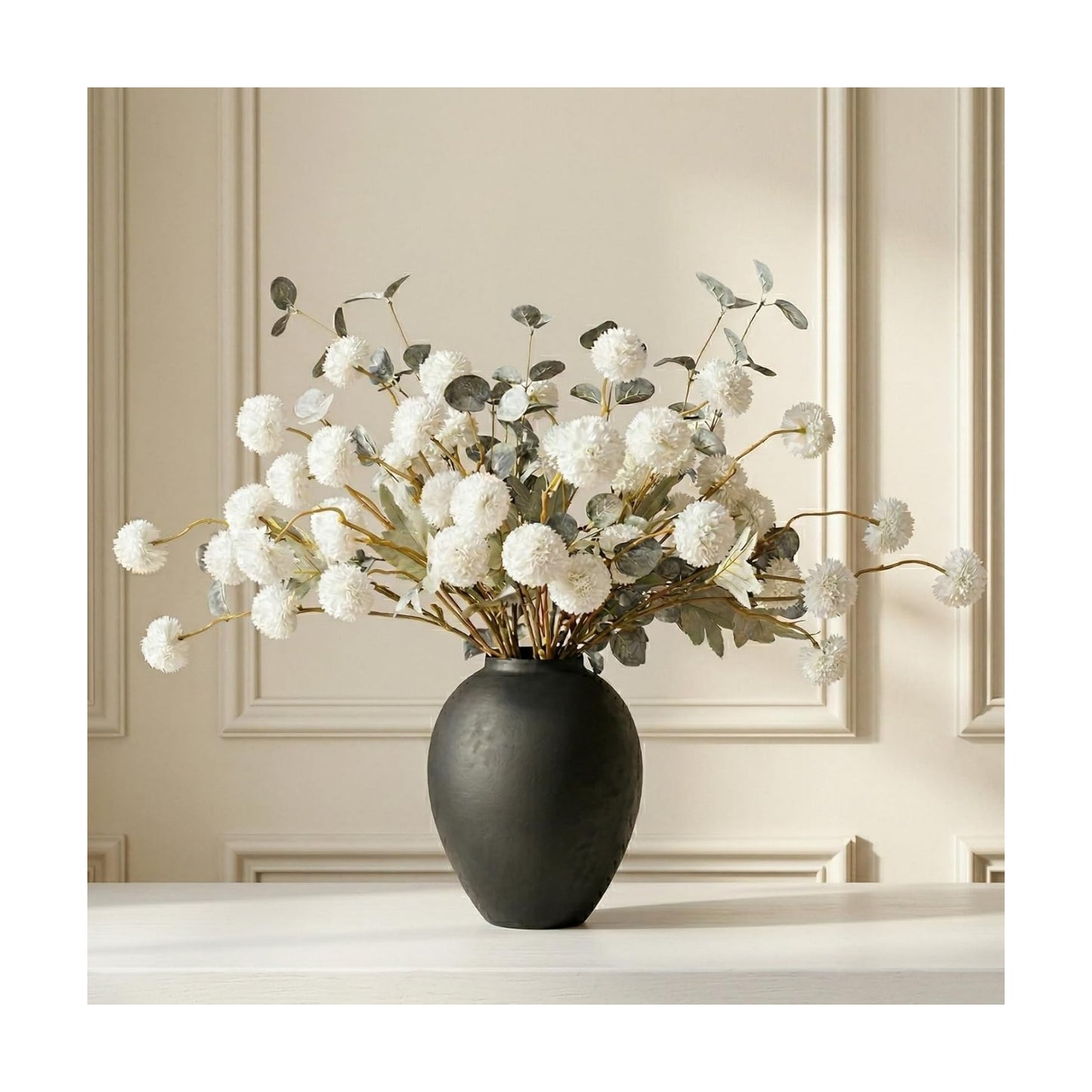 RyddeligHome White Faux Kiku Flowers for Vase(NOT Included) - 12 Long Stems