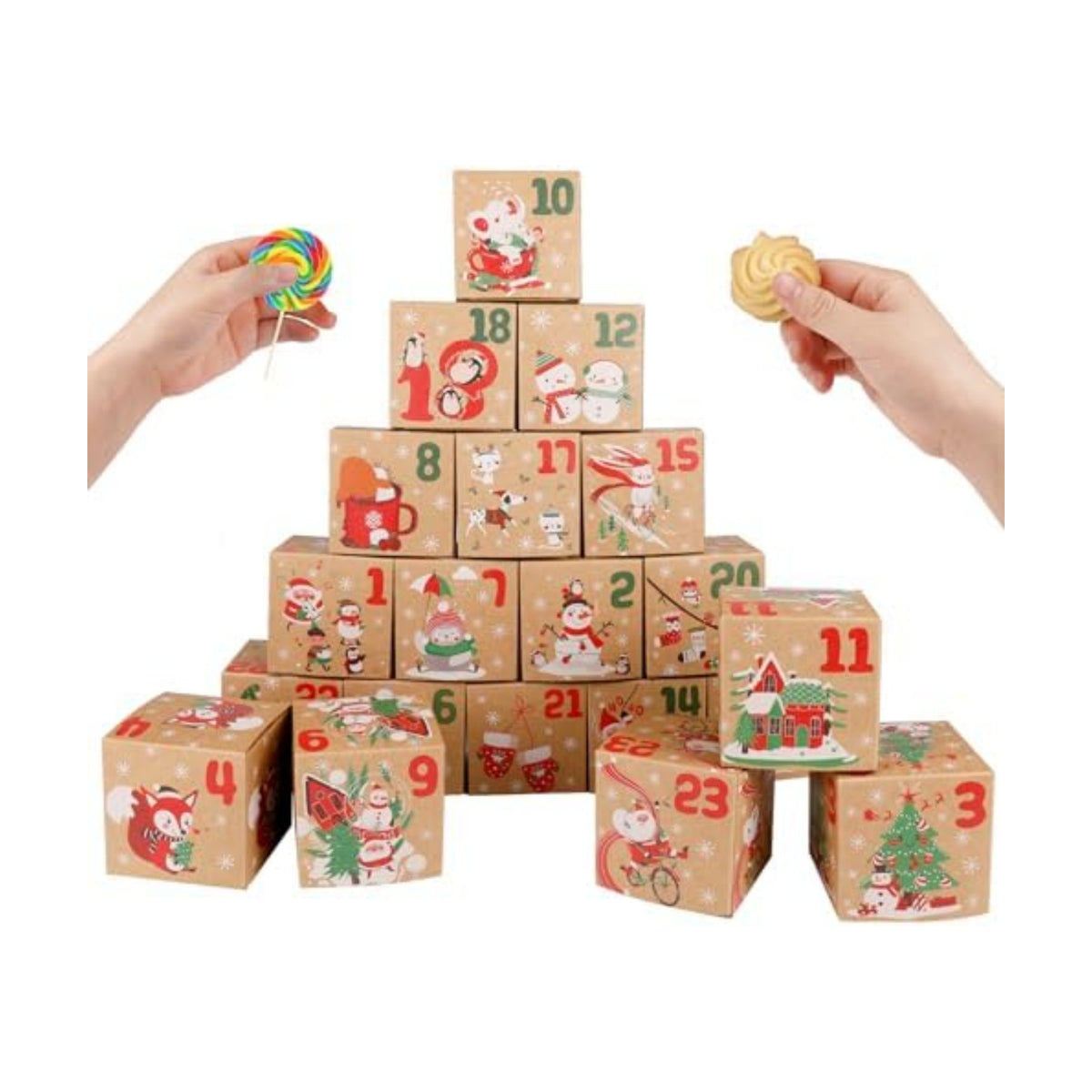 ONESING 24 Pcs DIY Christmas Advent Calendar Boxes for 2026, 24 Days Countdown Calendar Gift for Adults and Kids Christmas Cardboard Number Boxes Make & Fill Your Own Advent Calendar Boxes Lovely Xmas Party Present, Kraft Papper