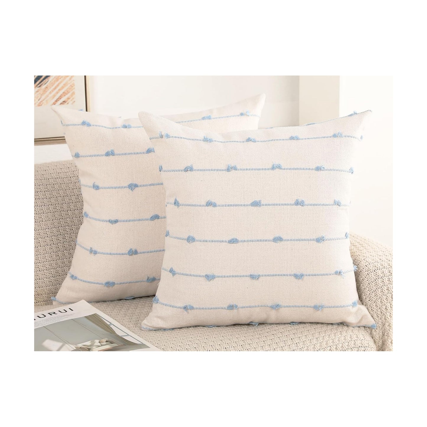 Boho Throw Pillow Covers / Light Blue / 16 x 16 / Set of 2