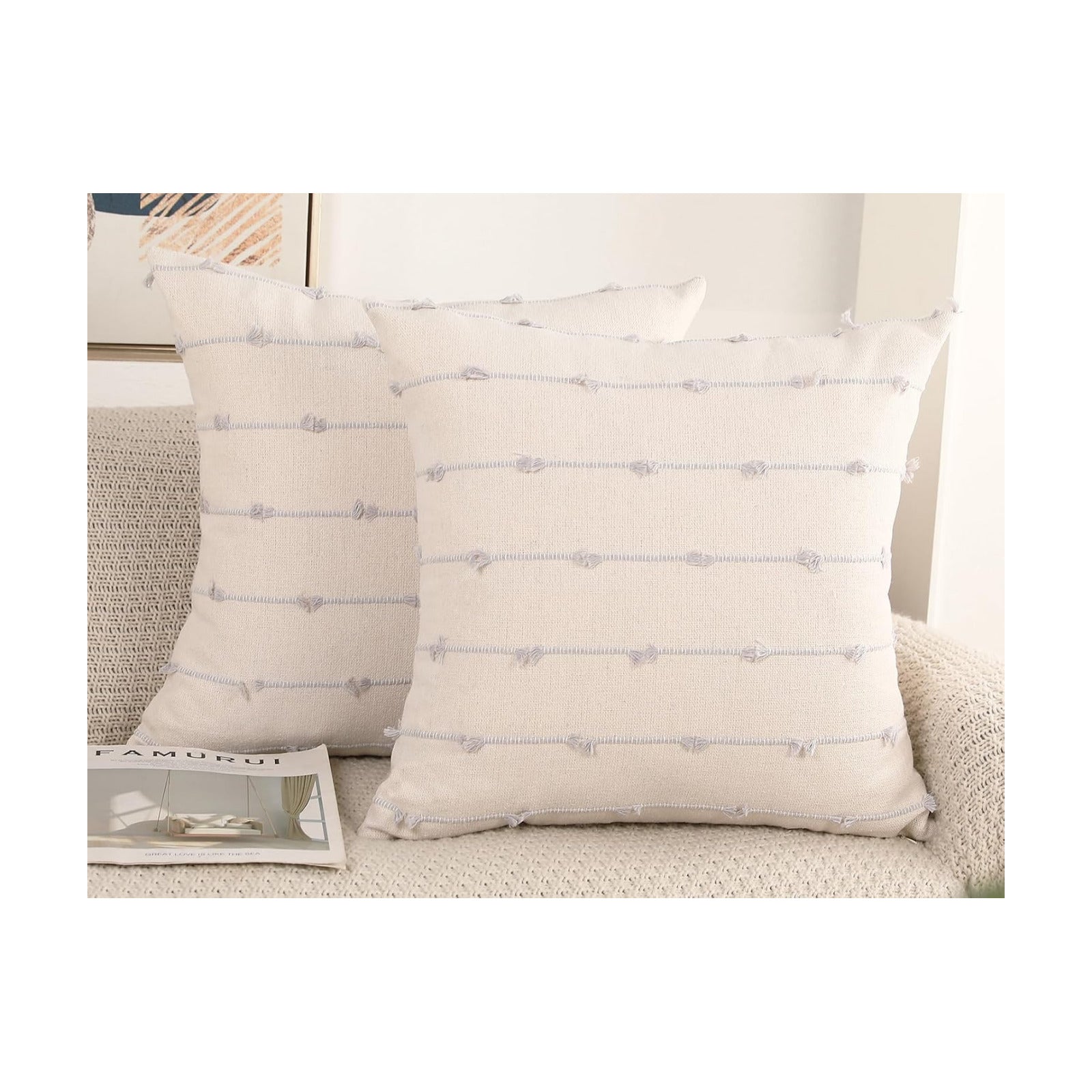 Boho Throw Pillow Covers / Stone Grey / 16 x 16 / Set of 2
