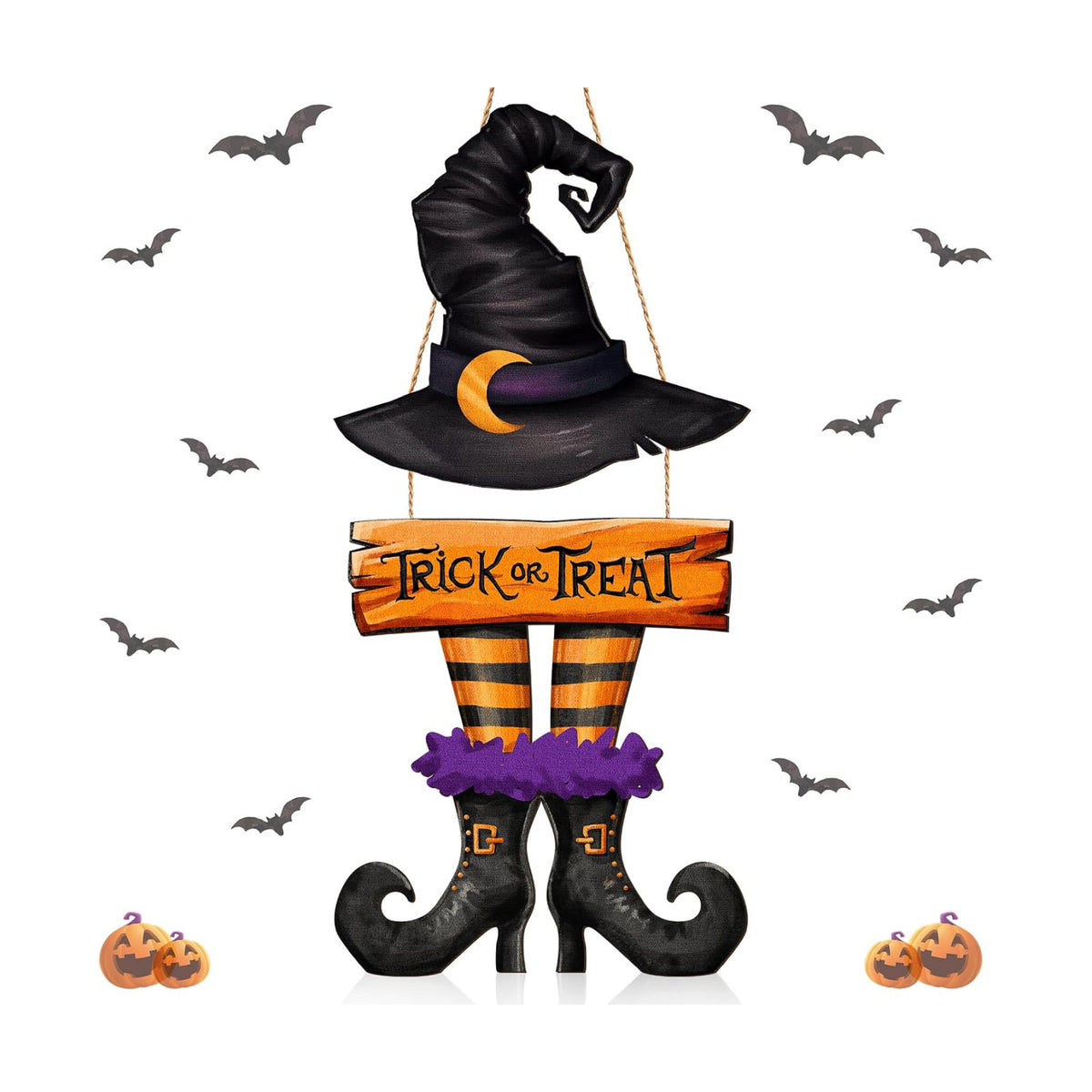 Bbto Halloween Witch Decor, Trick or Treat Wooden Sign Wreath Decor