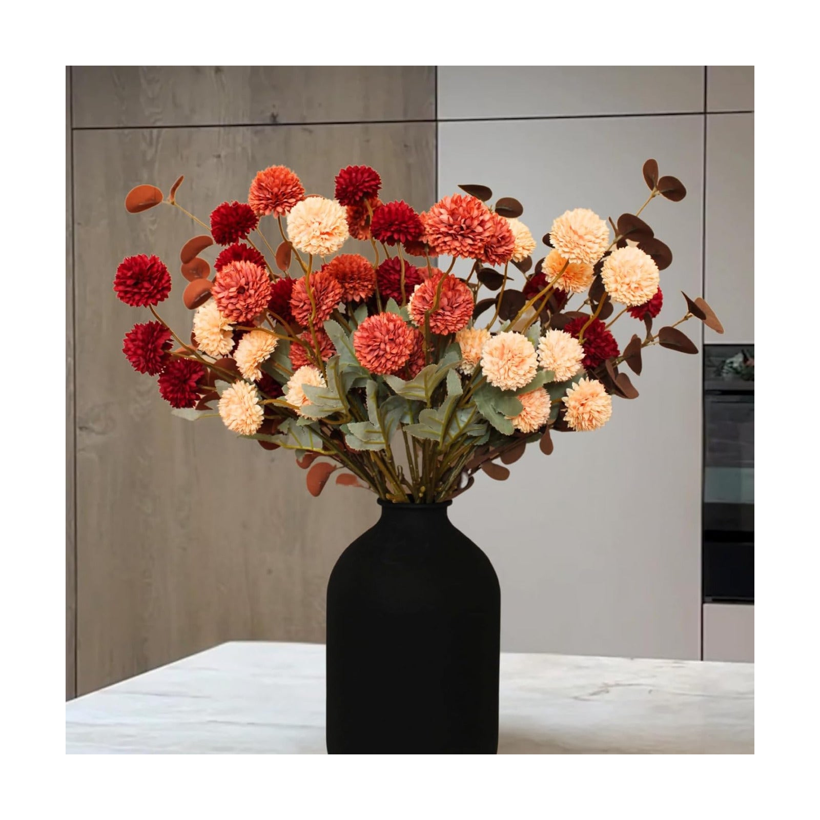 Faux Fall Flowers, Burnt Orange Artificial Floral Stems For Vase